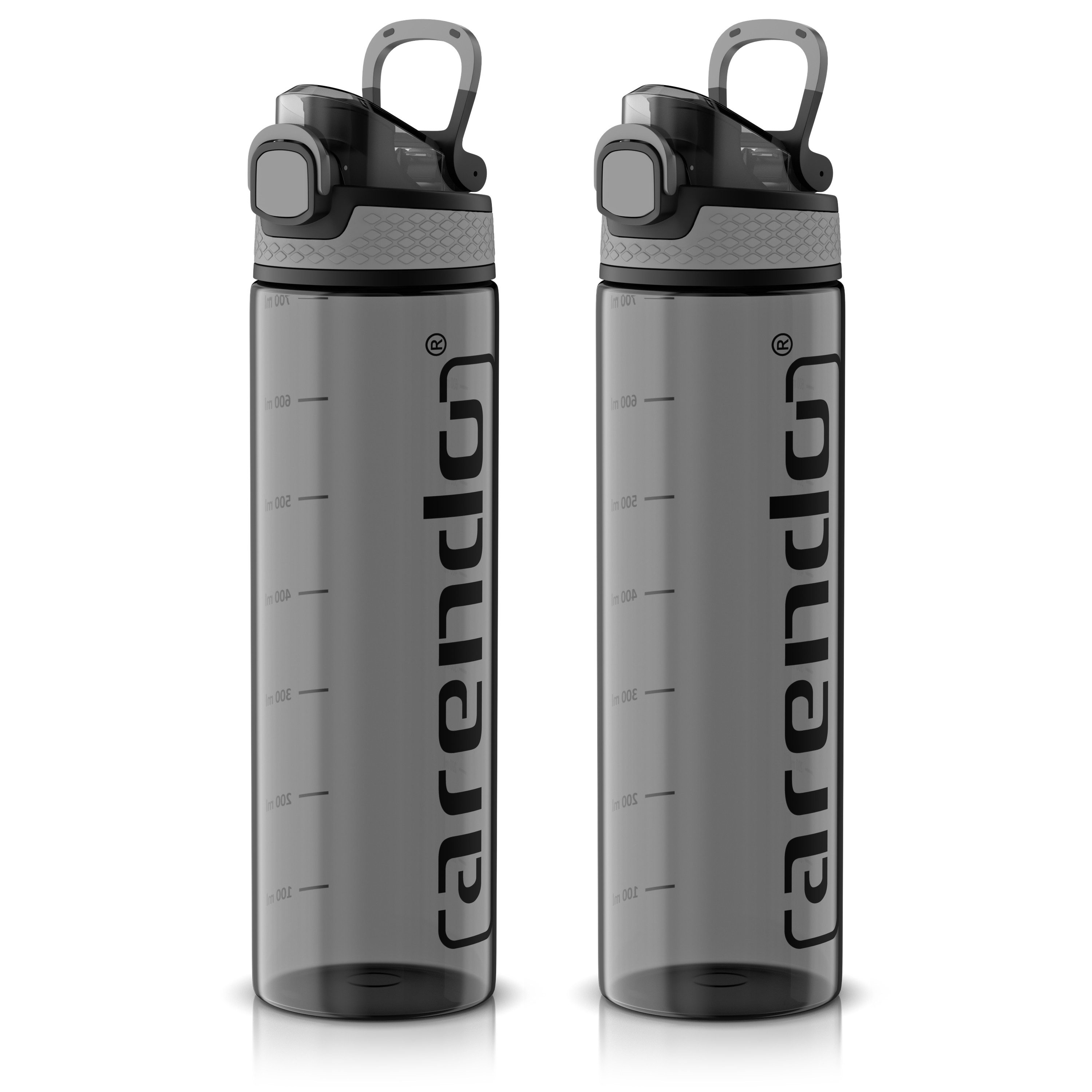 Arendo Trinkflasche 2er Set Trinkflasche 700 ml BPA-frei Sport, kohlensäuregeeignet, BPA-frei, auslaufsicher, One-Click-Verschluss, Mengenskala, Flasche