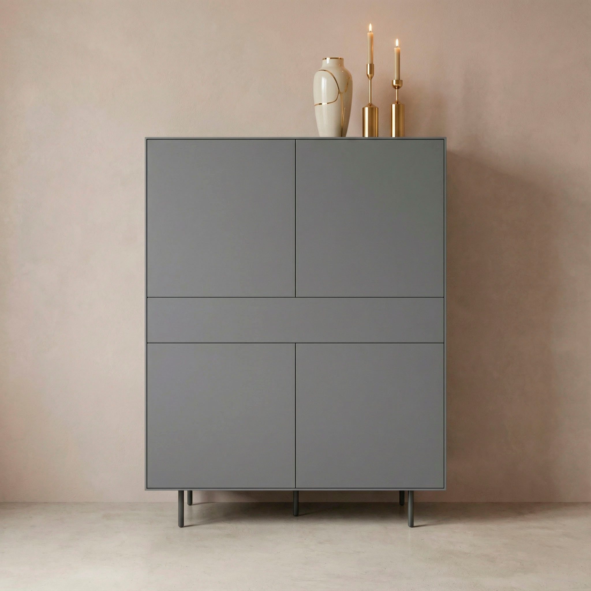LeGer Home by Lena Gercke Highboard Essentials, Sideboard, Kommode, Anrichte, Schrank, Stauraumschrank, Breite: 111 cm, UV lackiert, Push-to-open-Funktion