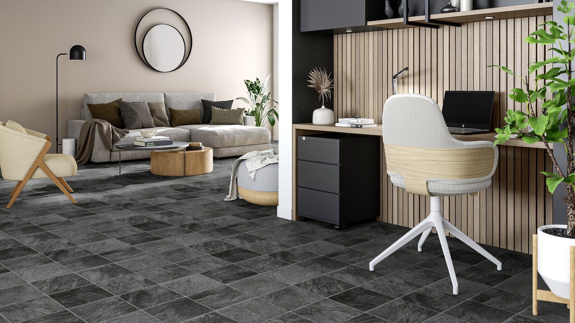 Internethandel Pfordt Vinylboden PVC Bodenbelag Vinyl Fliesen Optik Granit Schwarz 200 cm Boden – Bild 2 von 2