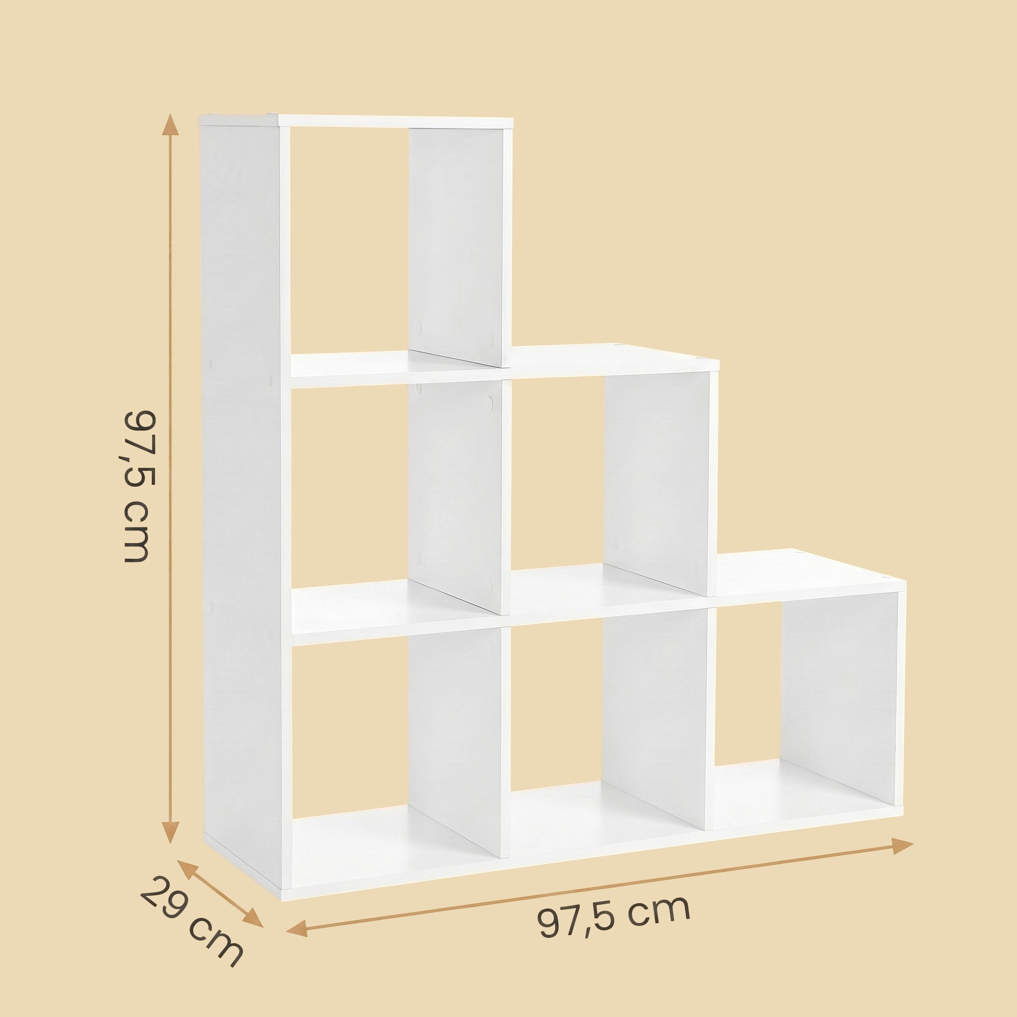 VASAGLE Bücherregal, mit 6 Fächern, Würfelregal, Stufenregal, 97,5 x 29 x 97,5 cm