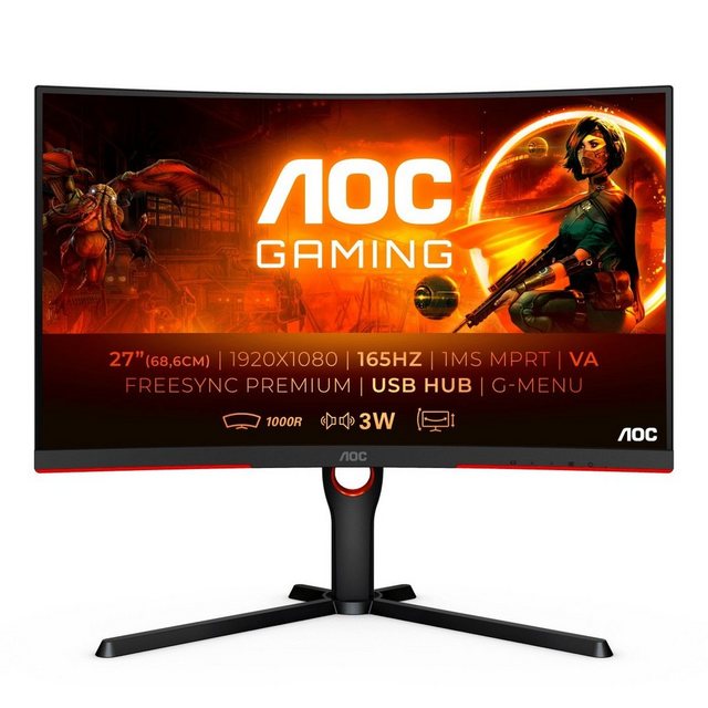AOC C27G3U BK Curved Gaming Monitor (68,6 cm 27 , 1920 x 1080 Pixel, Full HD, 1 ms Reaktionszeit, 165 Hz, VA LCD)  - Onlineshop OTTO
