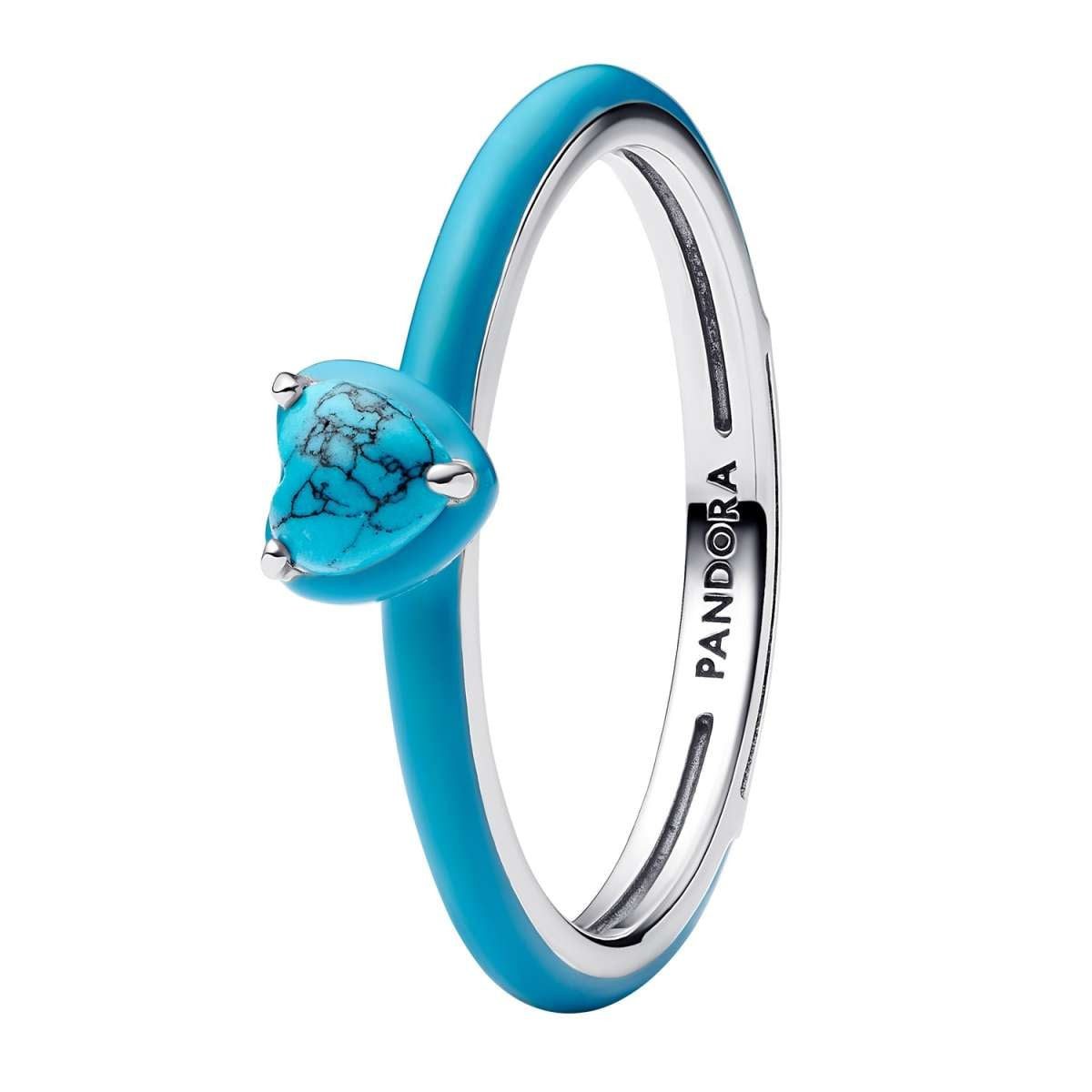 Pandora Silberring 193828C01, Damenring Silber Türkisfarbenes Herz