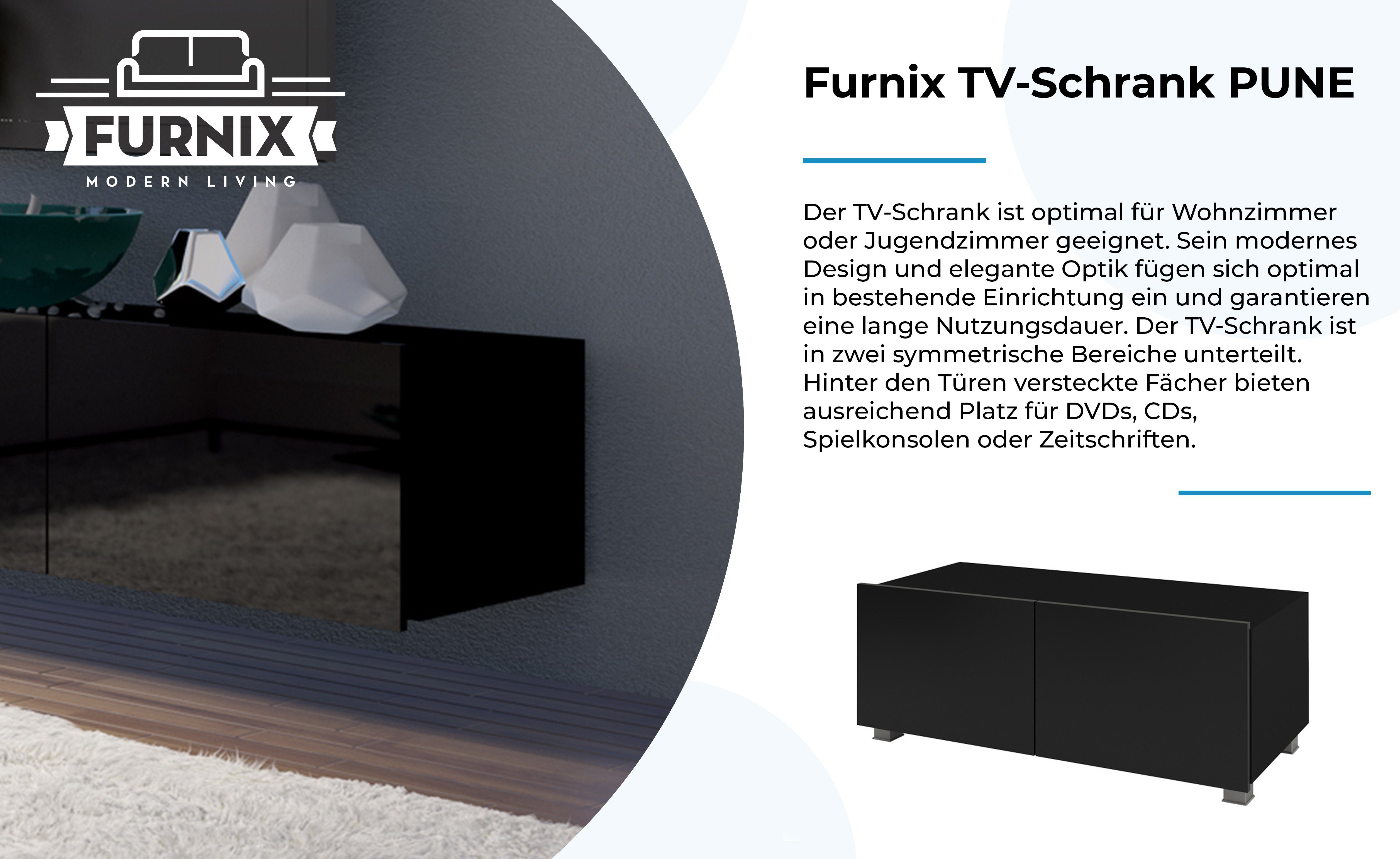 Furnix TV-Schrank oder TV-Lowboard Wohnzimmer Wahl freistähend nach Schwarz/Schwarz 100 möglich fürs Glanz PUNE Wandmontage