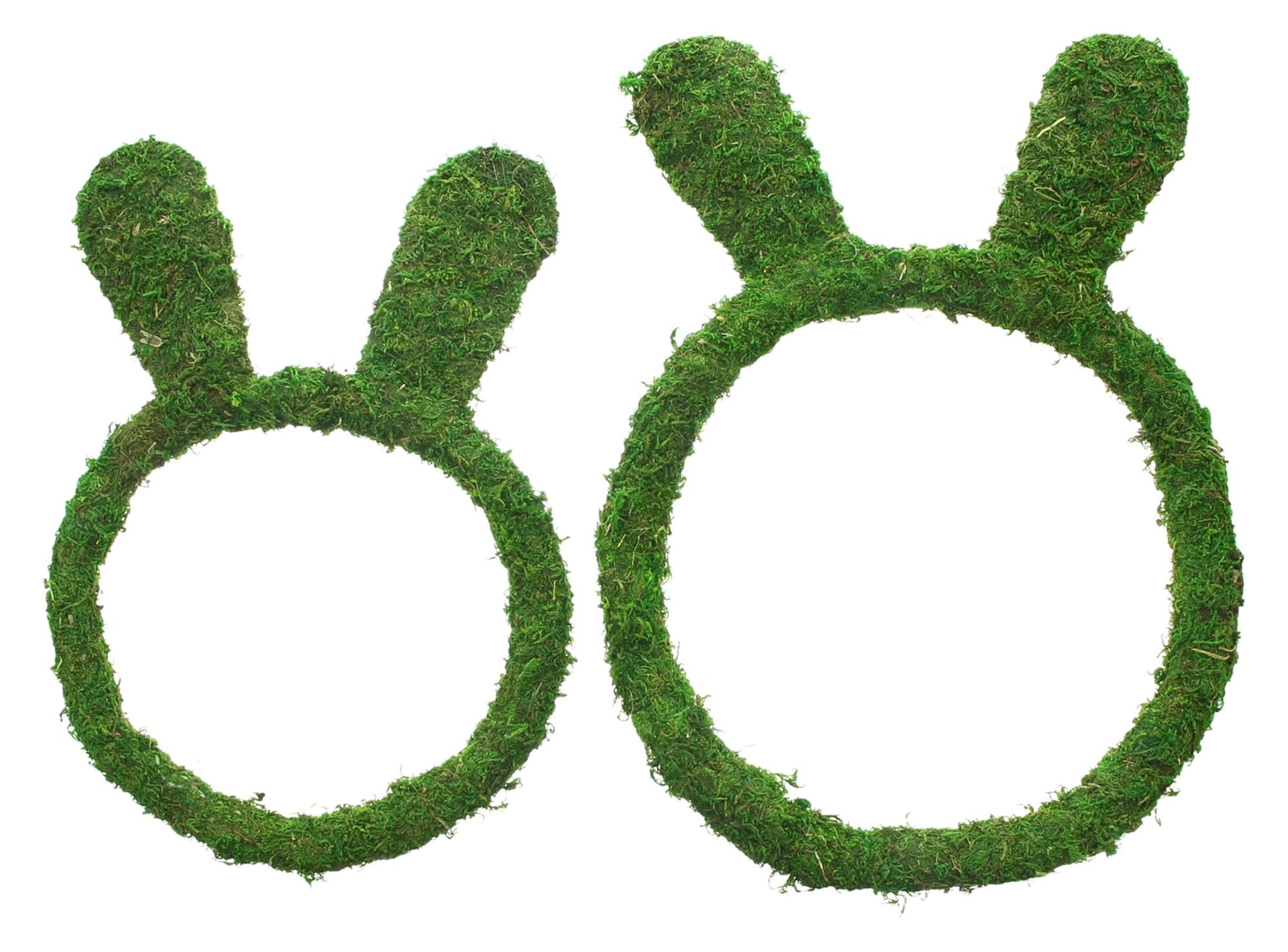 Dekoleidenschaft Dekokranz "Hasenöhrchen" Stroh & Moos, 2er Set Osterkranz, Wandkranz, Mooskranz, 37 + 44 cm hoch, Wanddeko, Türkranz, Osterdeko