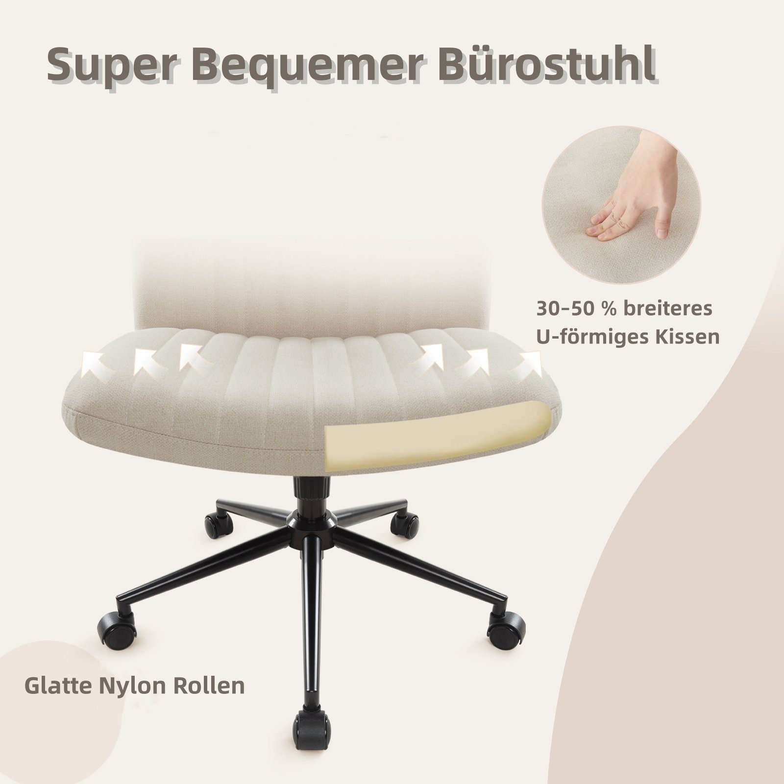 Intimate WM Heart Bürostuhl Ohne Armlehnen, Drehstuhl mit Rollen, Höhenverstellbar Schreibtischstuhl, Schminktisch Stuhl – Bild 4 von 5