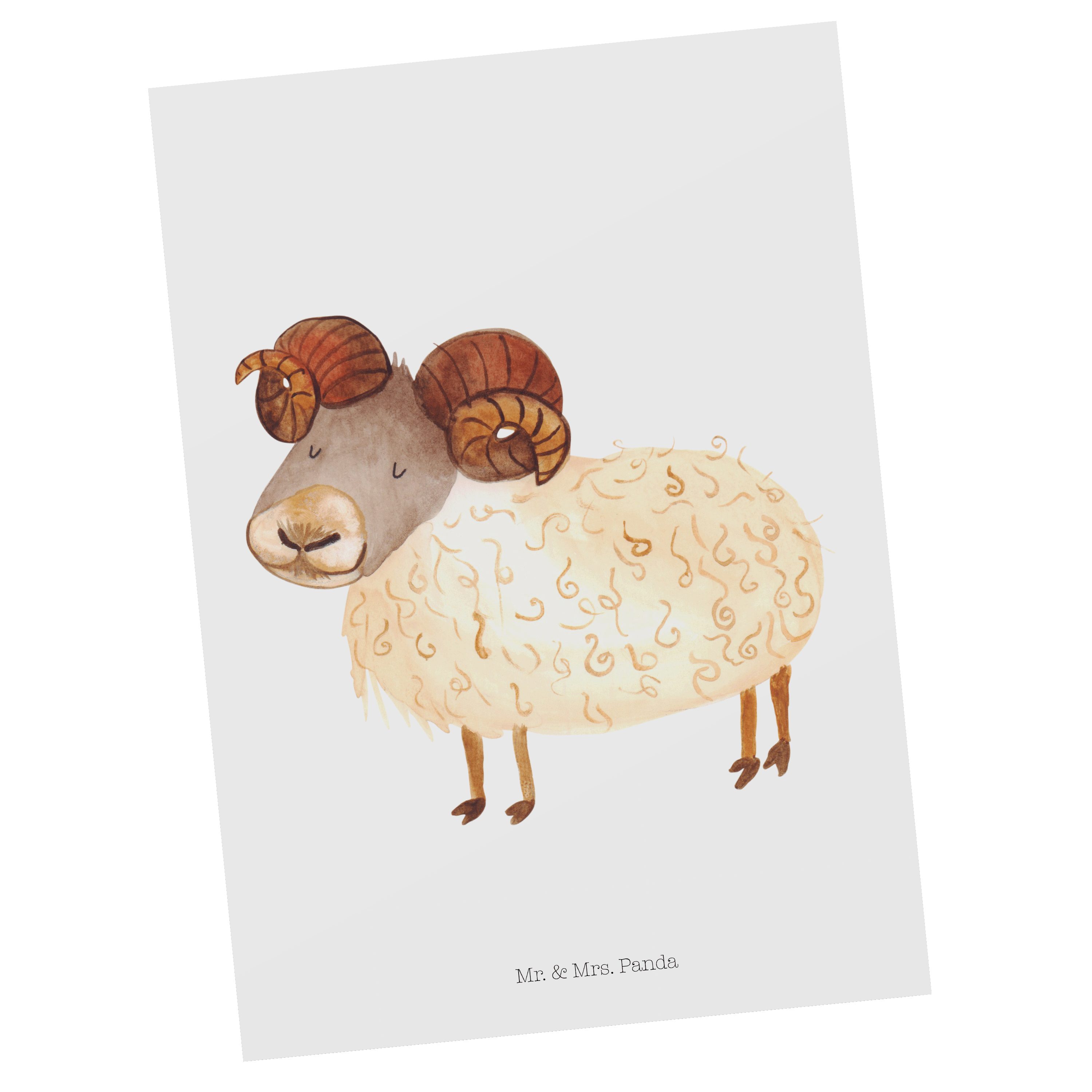 Mr. & Mrs. Panda Postkarte Sternzeichen Widder - Weiß - Geschenk, Geschenkkarte, Einladungskarte