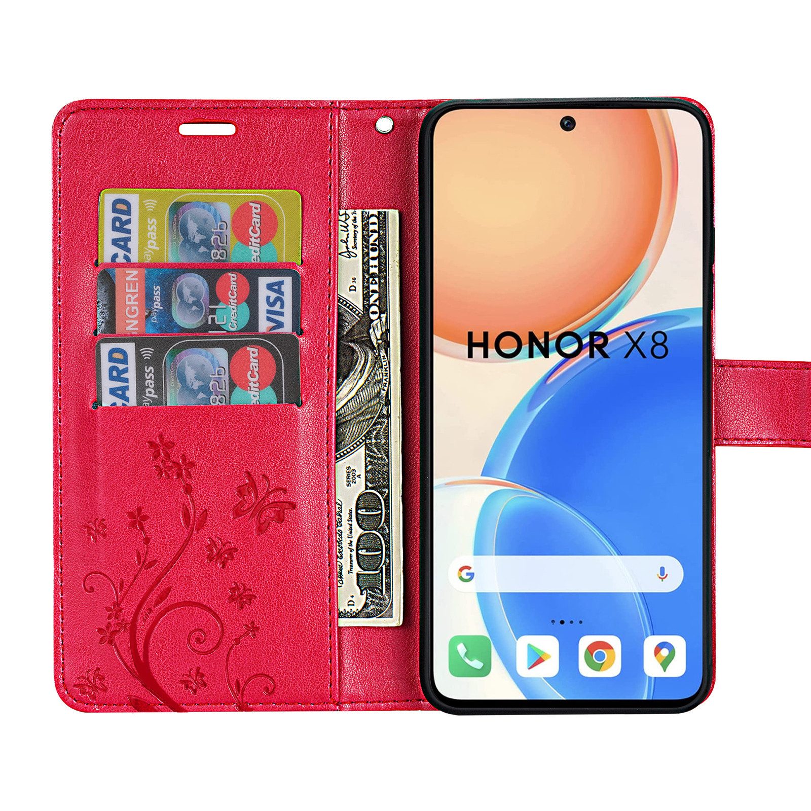 betterfon Handyhülle Handytasche für Honor X8 Klapphülle Wallet Case, Bookstyle-Hülle: Magnetverschluss 3 Kartenfächer & Standfunktion