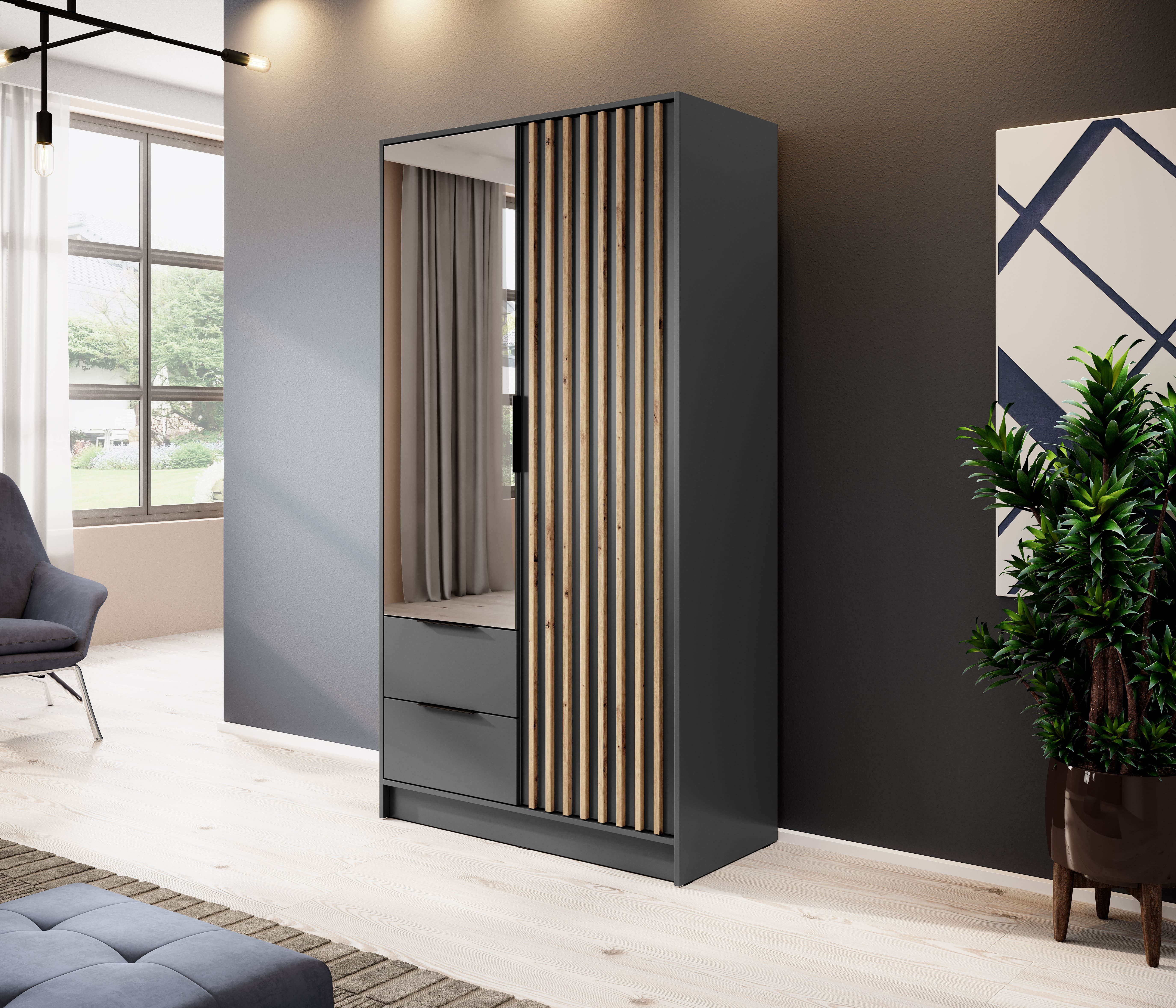 MOEBLO Kleiderschrank JOHN (Latten aus Holz, Loft Stil IndustrieSchrank Auf günstig online kaufen
