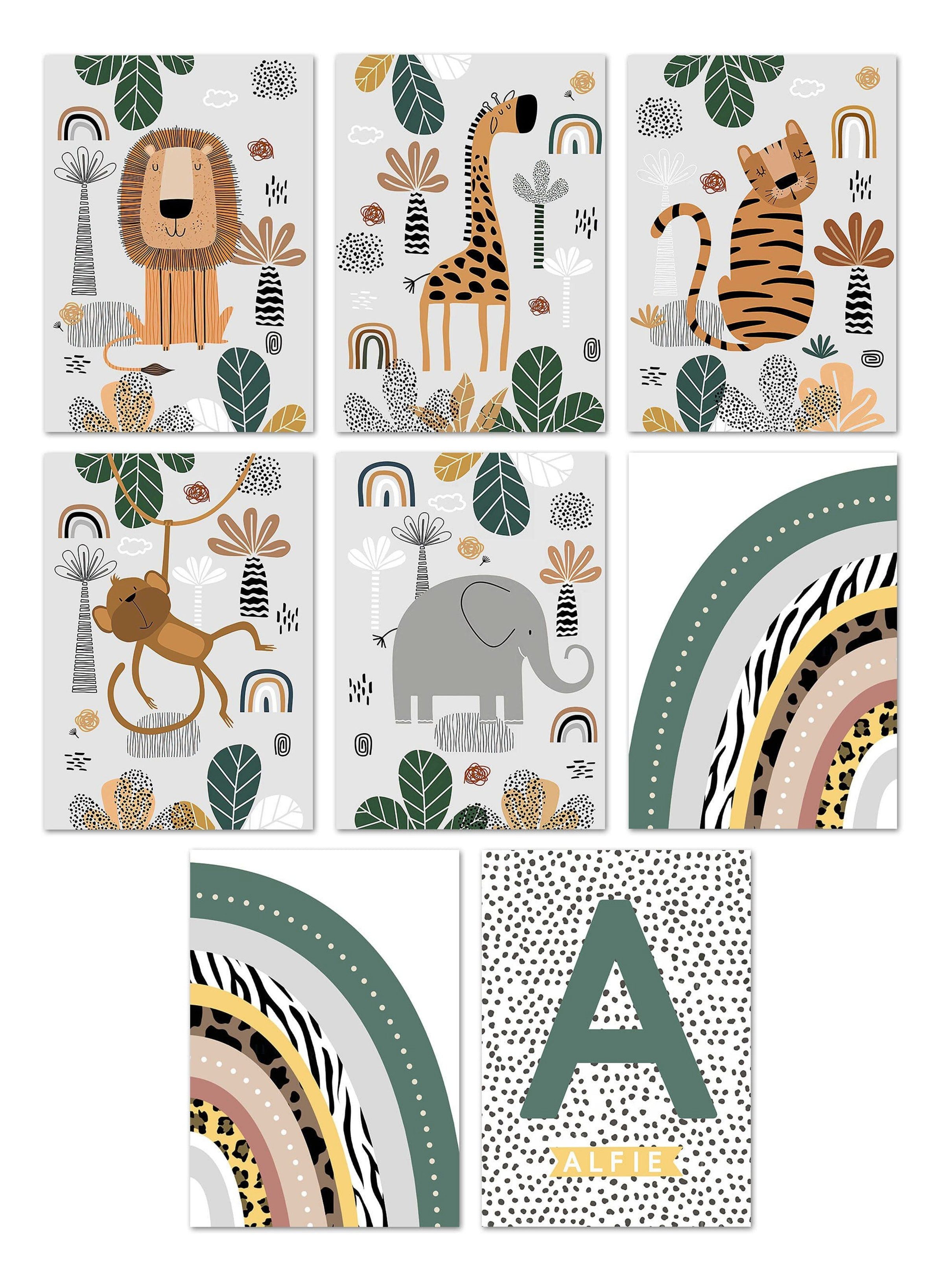 JUSTGOODMOOD Poster Kinderzimmer Tiere Dschungel Wald Name Personalisiert Kinderzimmer Bil, H (1 St)