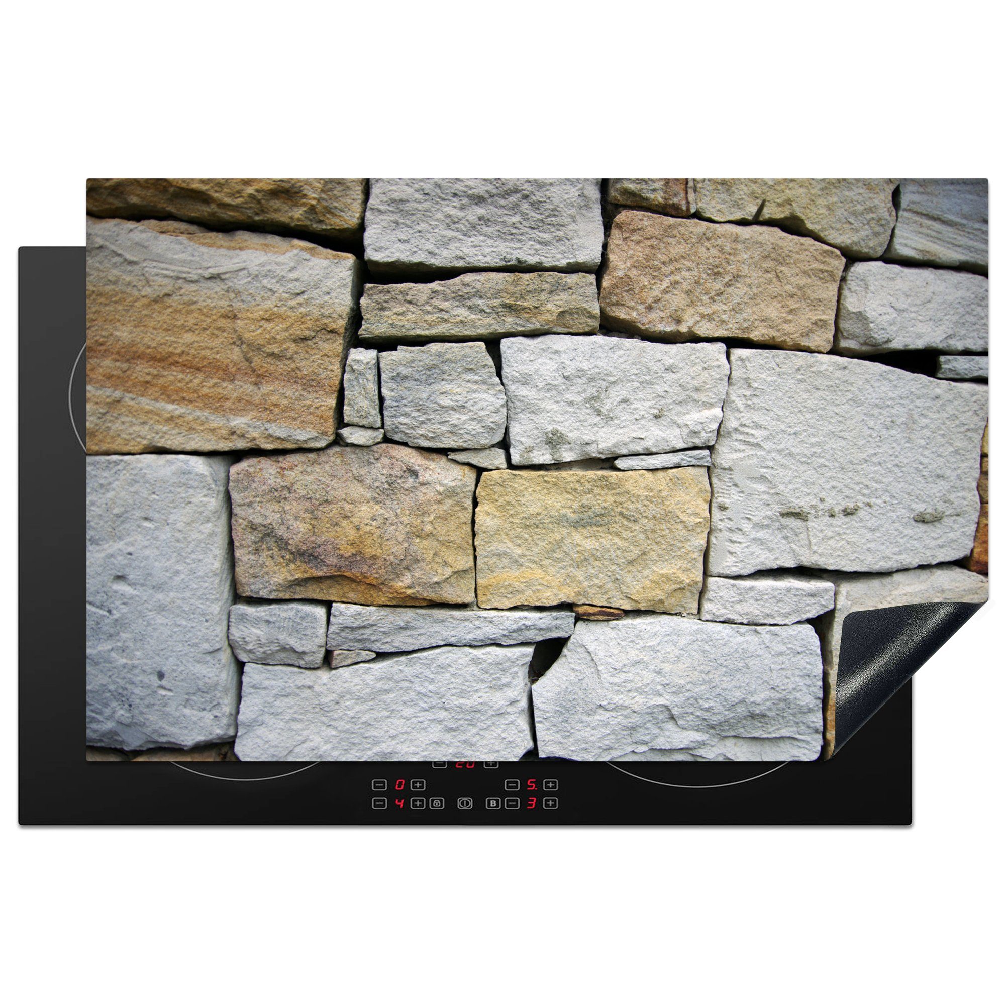 MuchoWow Herdblende-/Abdeckplatte Steinmauer ohne Zement, Vinyl, (1 tlg), 81x52 cm, Induktionskochfeld Schutz für die küche, Ceranfeldabdeckung