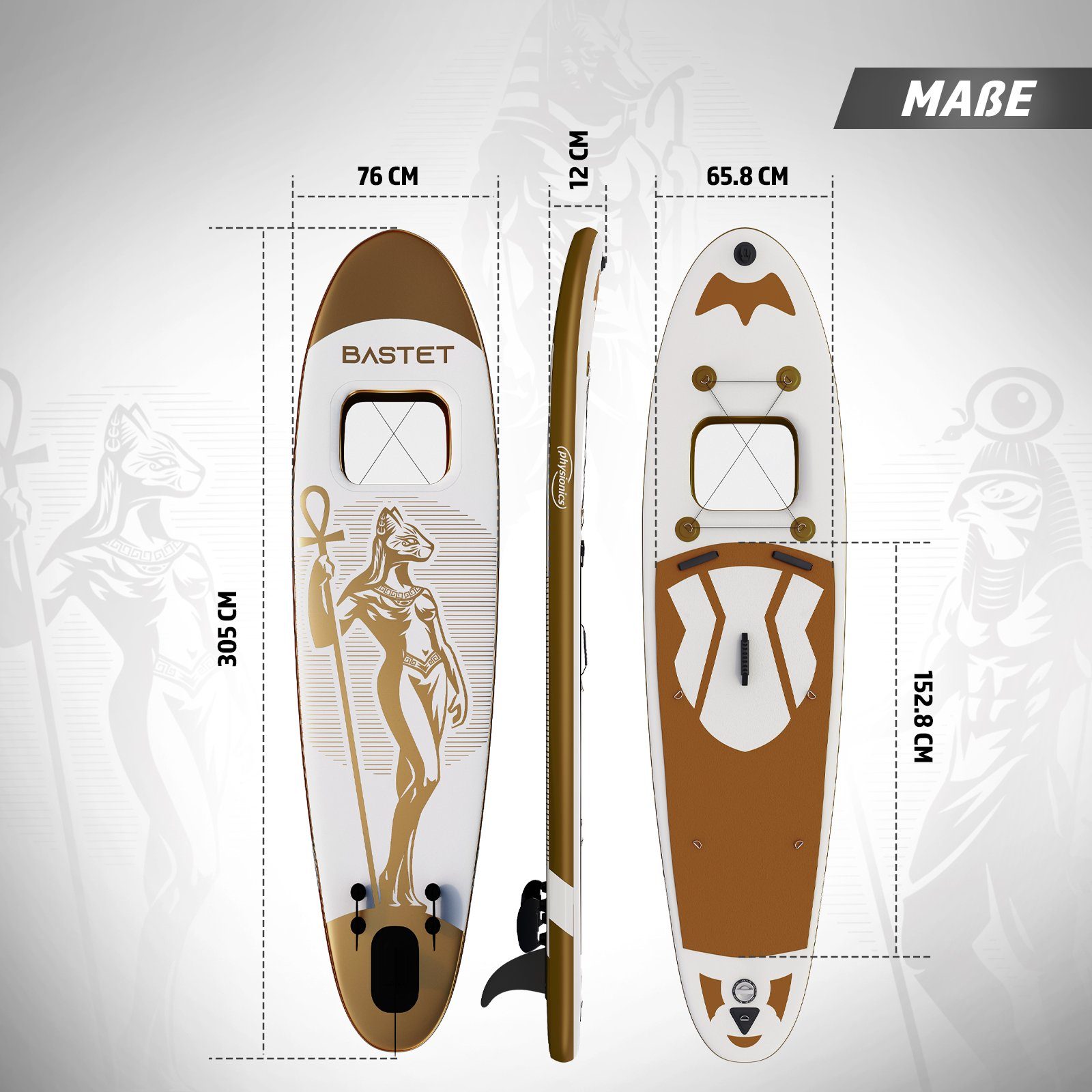 Paddle Board Board Physionics Stand Bastet(Gold) Up SUP 305cm Aufblasbares SUP-Board