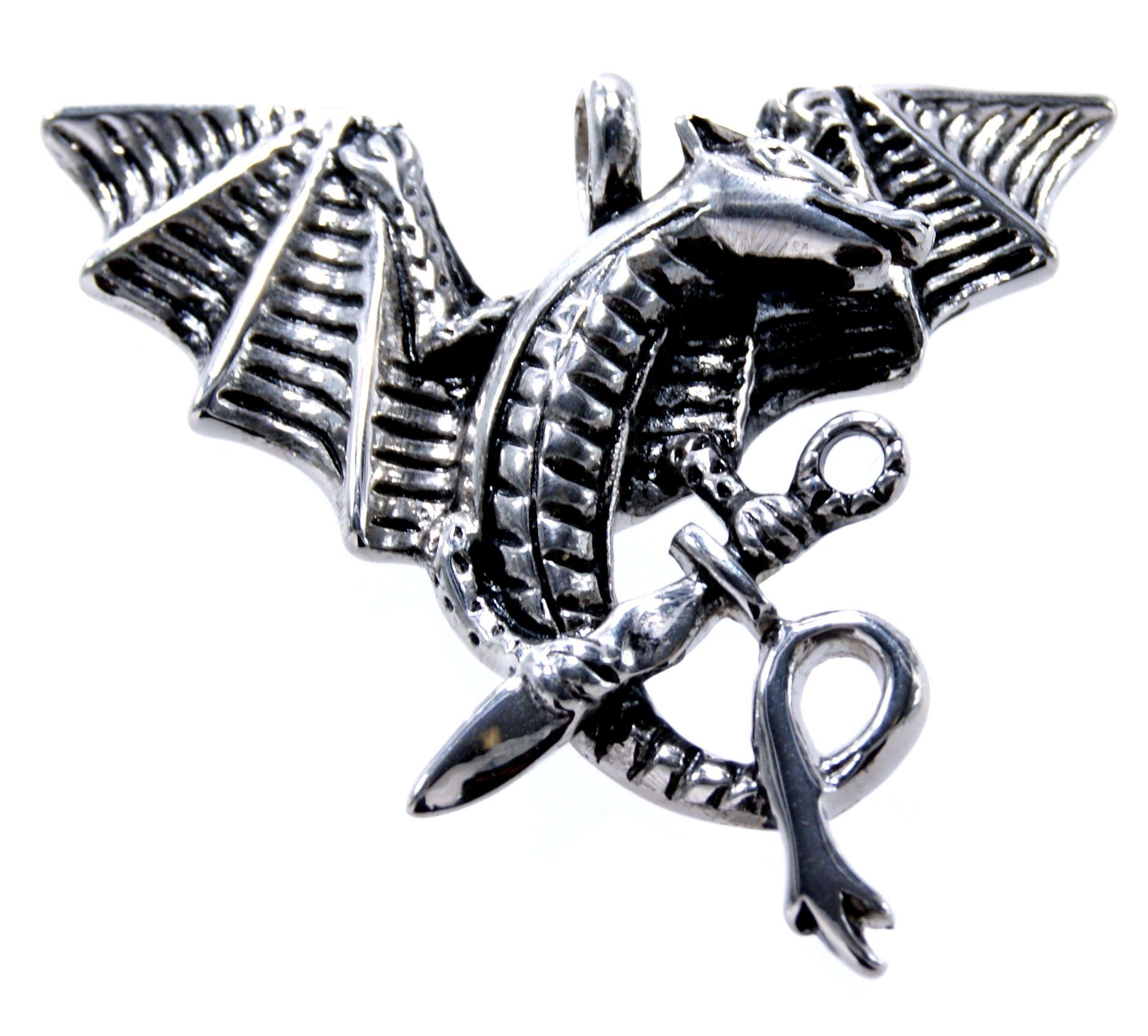 Kiss of Leather Kettenanhänger dreidimensionaler Drachen Anhänger Edelstahl Schwert Drache