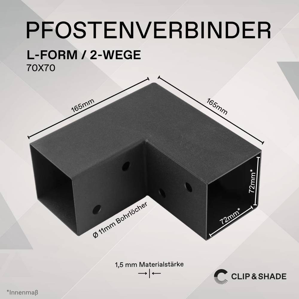 CLIP & SHADE Pfostenbeschlag Pfostenbeschlag Pfostenverbinder für 70x70 mm Eckverbinder, Pulverbeschichtete 2mm starke Stahlkonstruktion