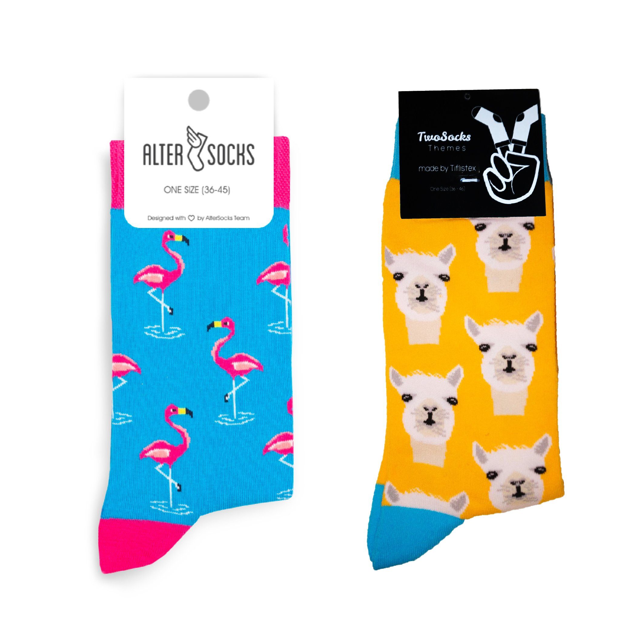 TwoSocks Freizeitsocken Alpaka Socken und Flamingo Socken für Damen und Herren, Einheitsgröße (2 Paar)