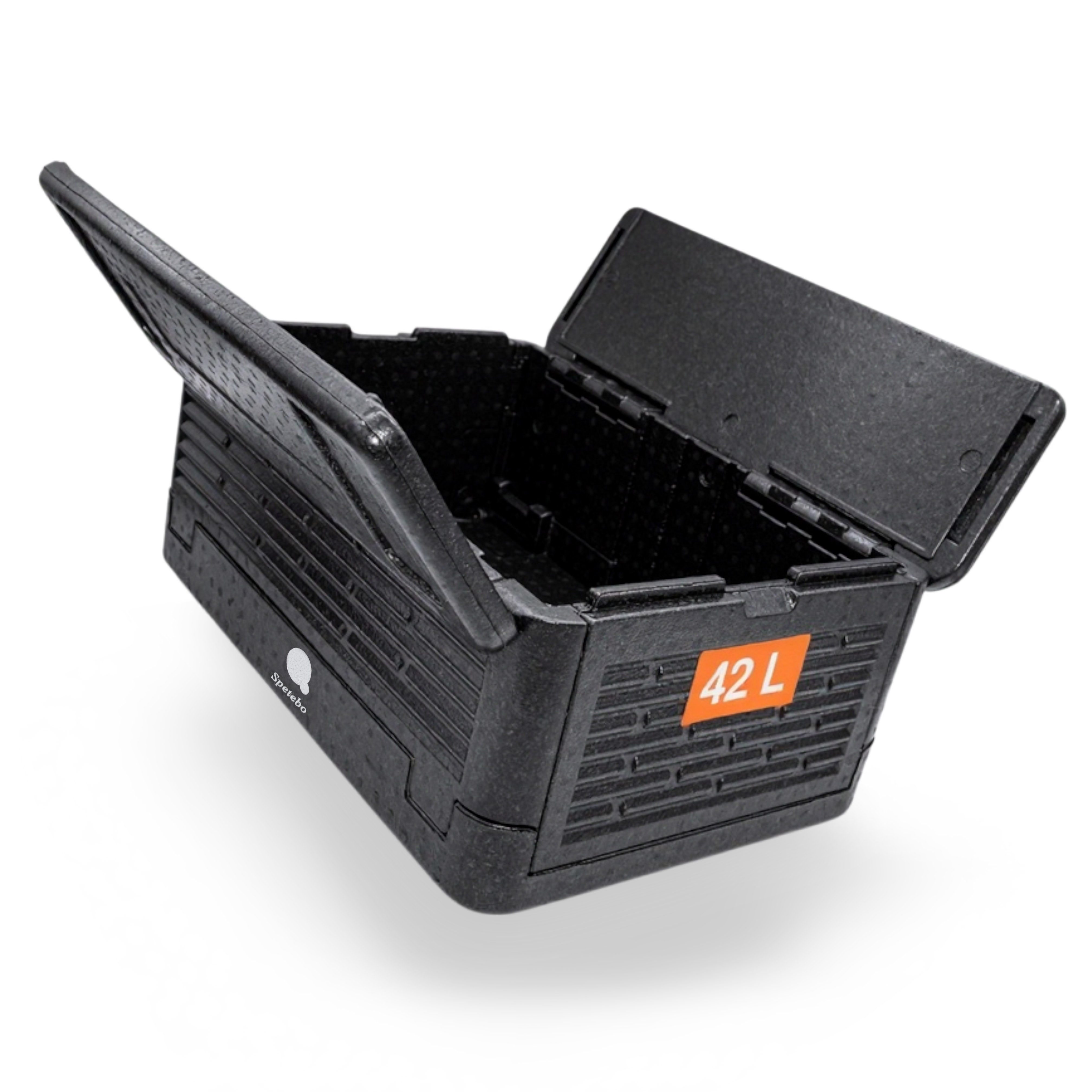Spetebo Thermobehälter Thermobox faltbar schwarz zum Warmhalten und Kühlen, Syropor (Kunststoff EPP), (Anzahl, 1-tlg., Stück), Handliche Griffmulden