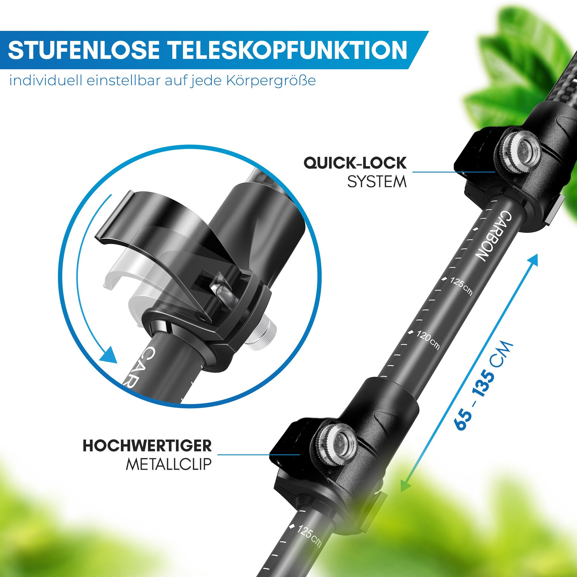 Nordmut Wanderstöcke NORDMUT® Wanderstöcke Teleskop – Nordic Walking Stöcke, ultraleicht, höhenverstellbar, ergonomisch