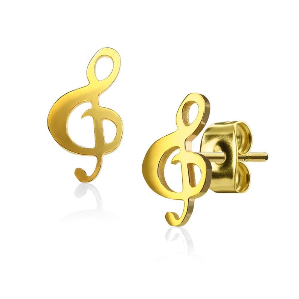 BUNGSA Ohrring-Set Ohrstecker Notenschlüssel aus Edelstahl Damen (1 Paar (2 Stück), 2-tlg), Ohrschmuck Ohrringe Gold