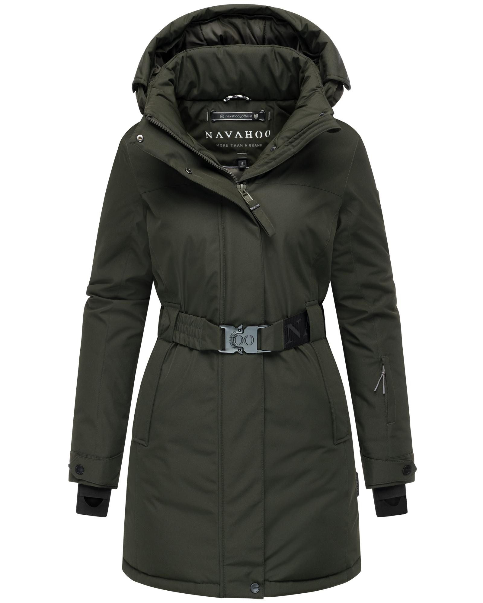 Navahoo Wintermantel Frostkuss 14 Warmer Damen Mantel mit abnehmbarer Kapuze und Taillengürtel
