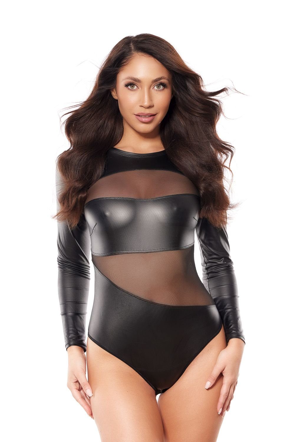 Axami Body Wetlook-Body in schwarz mit Tüll Latexlook günstig online kaufen