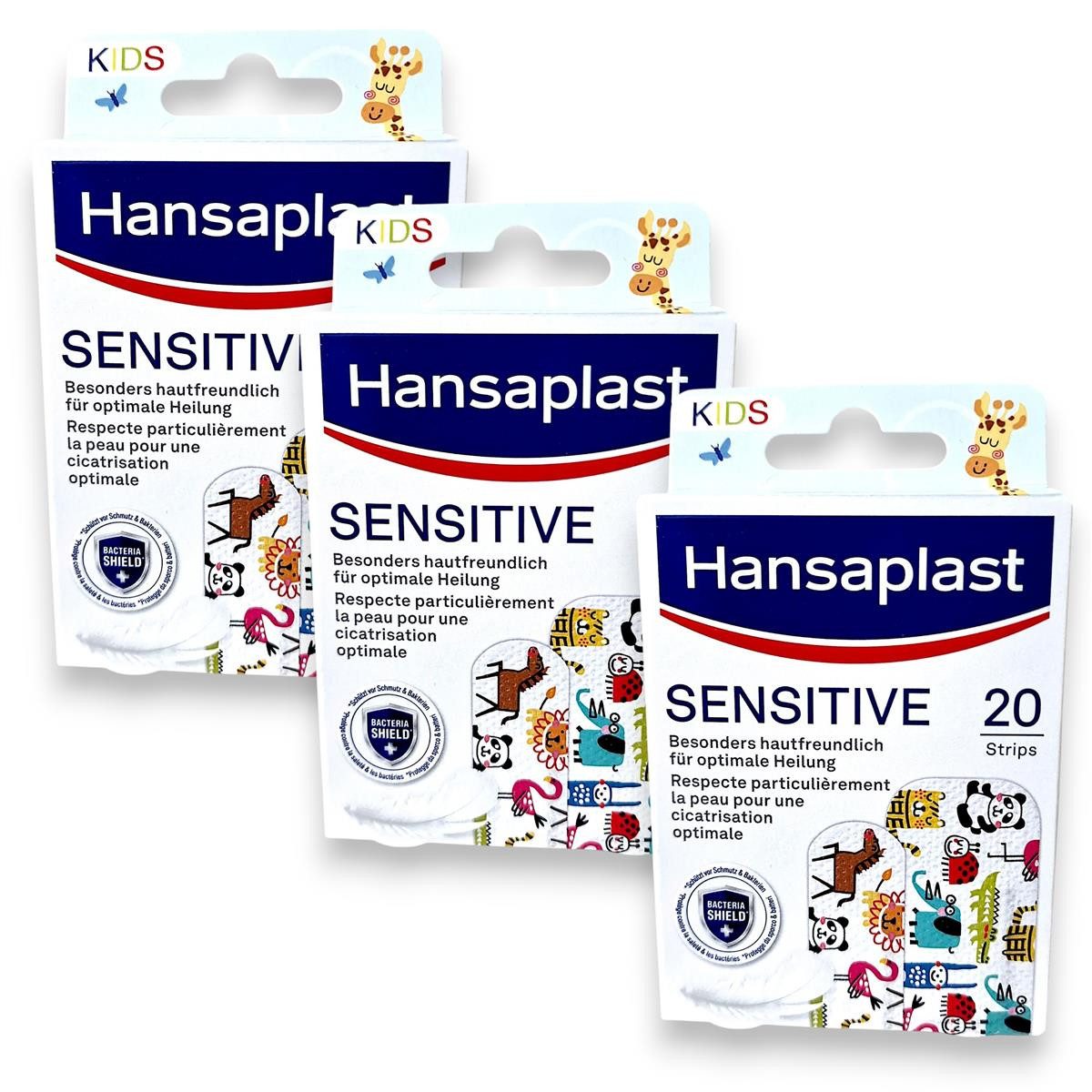 Hansaplast Wundpflaster 3x Hansaplast Kids Kinderpflaster Sensitive - 3x 20 Stück