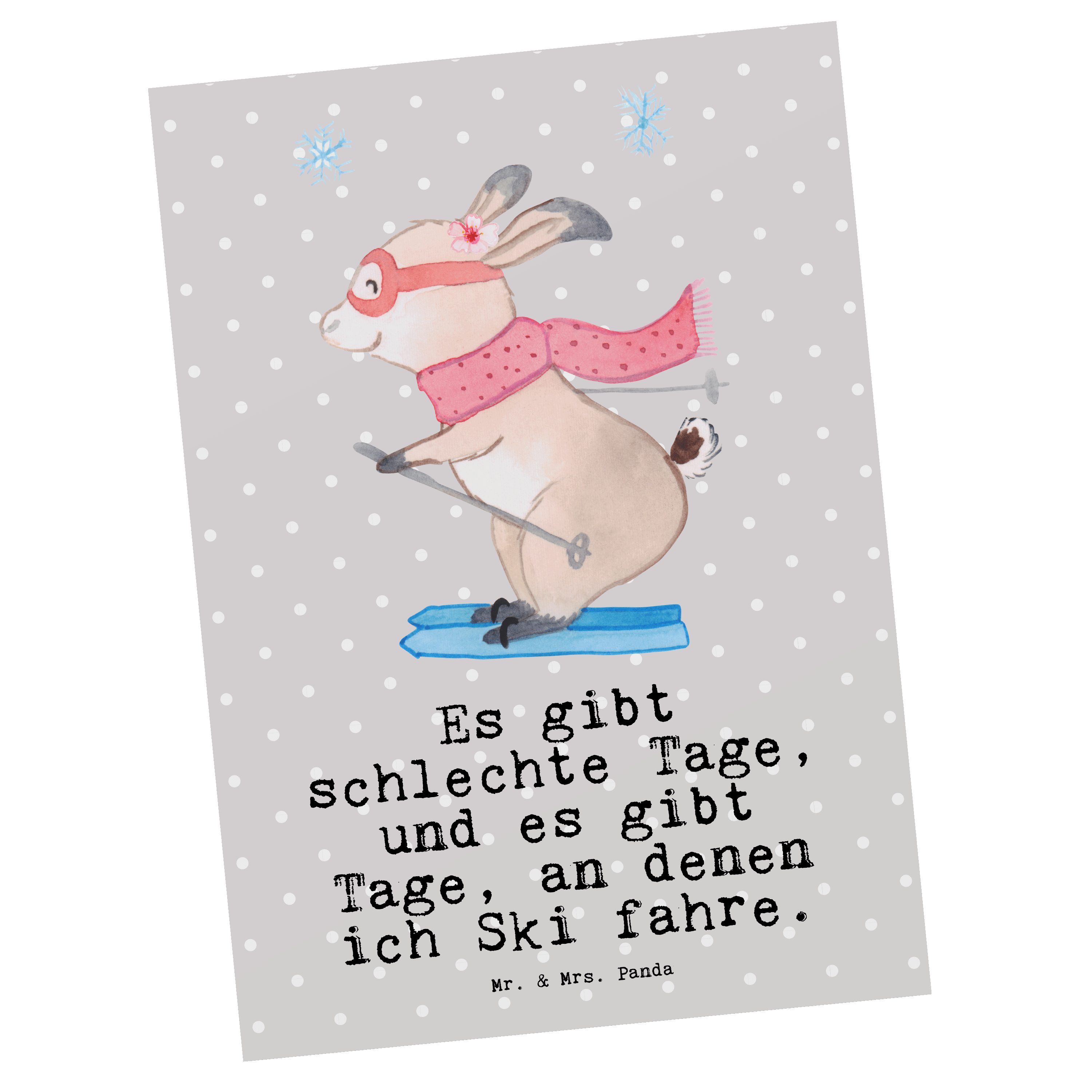Mr. & Mrs. Panda Postkarte Bär Skifahren Tage - Grau Pastell - Geschenk, Einladung, Einladungska