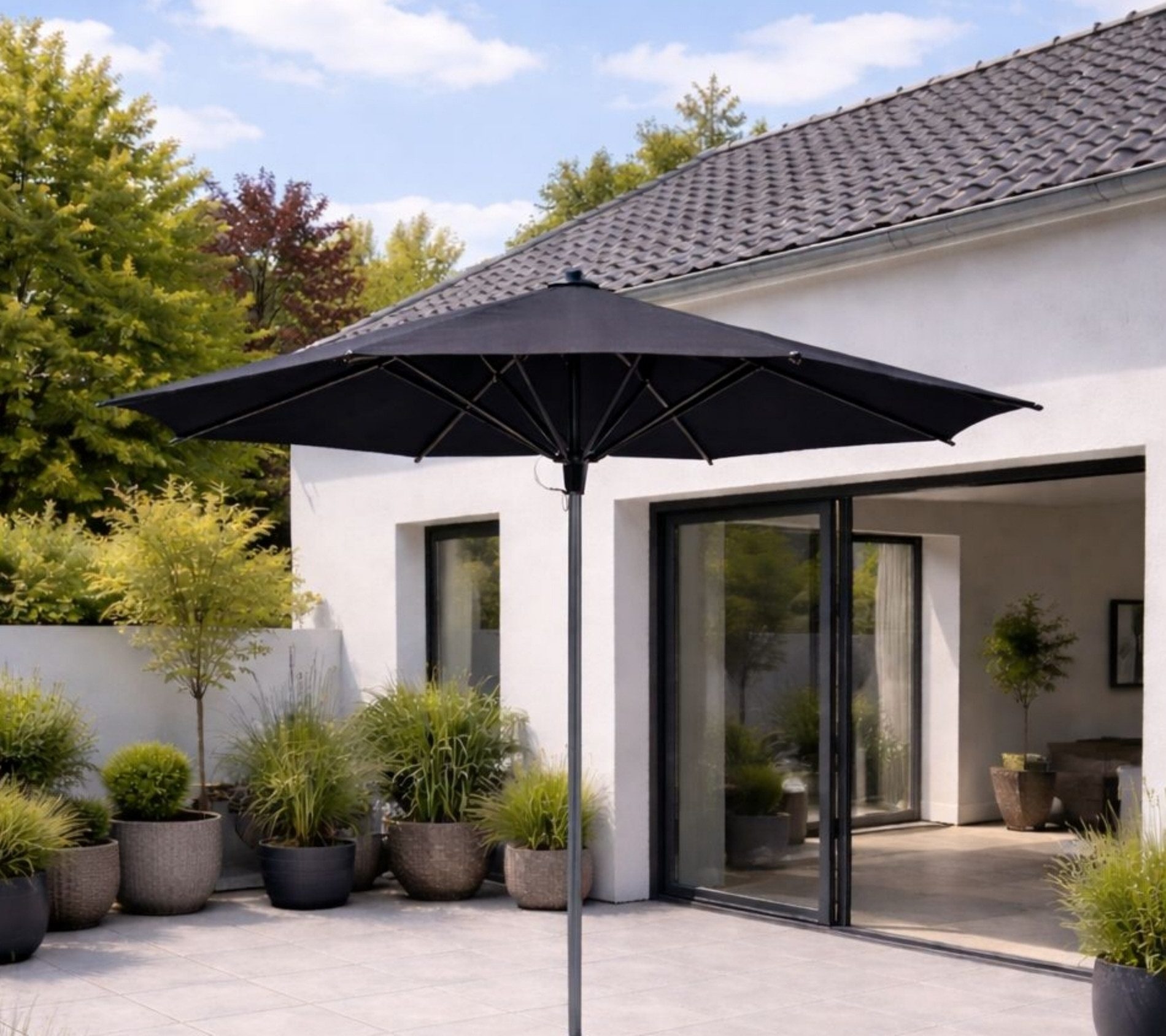 Leco Sonnenschirm Aluminium Premium Sonnenschirm rund 3m blau, LxB: 300x300 cm, Lieferung ohne Schirmständer, UV 50+ und 250g/m2 Bespannung