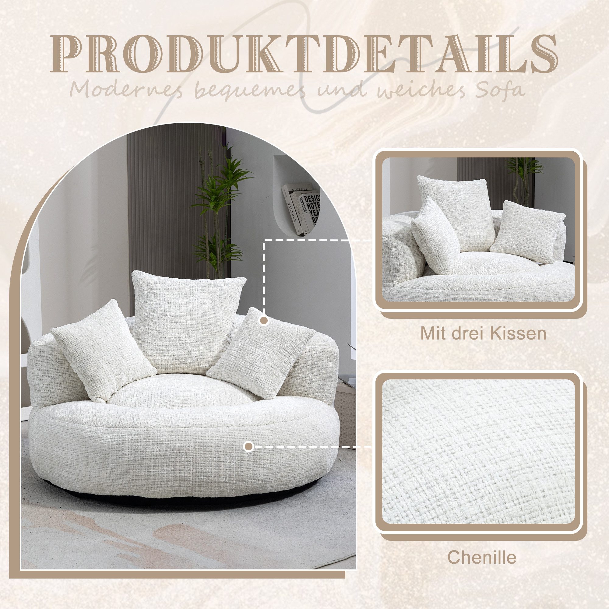 STILVORA Relaxsessel Indoor & Outdoor Sitzsack bean bag sofa mit hohen Rücken,Lazy Sofa (Lazy Sofa mit hohem Rücken und 3 Kissen – Ergonomischer Sitzsack für Er – Bild 4 von 5