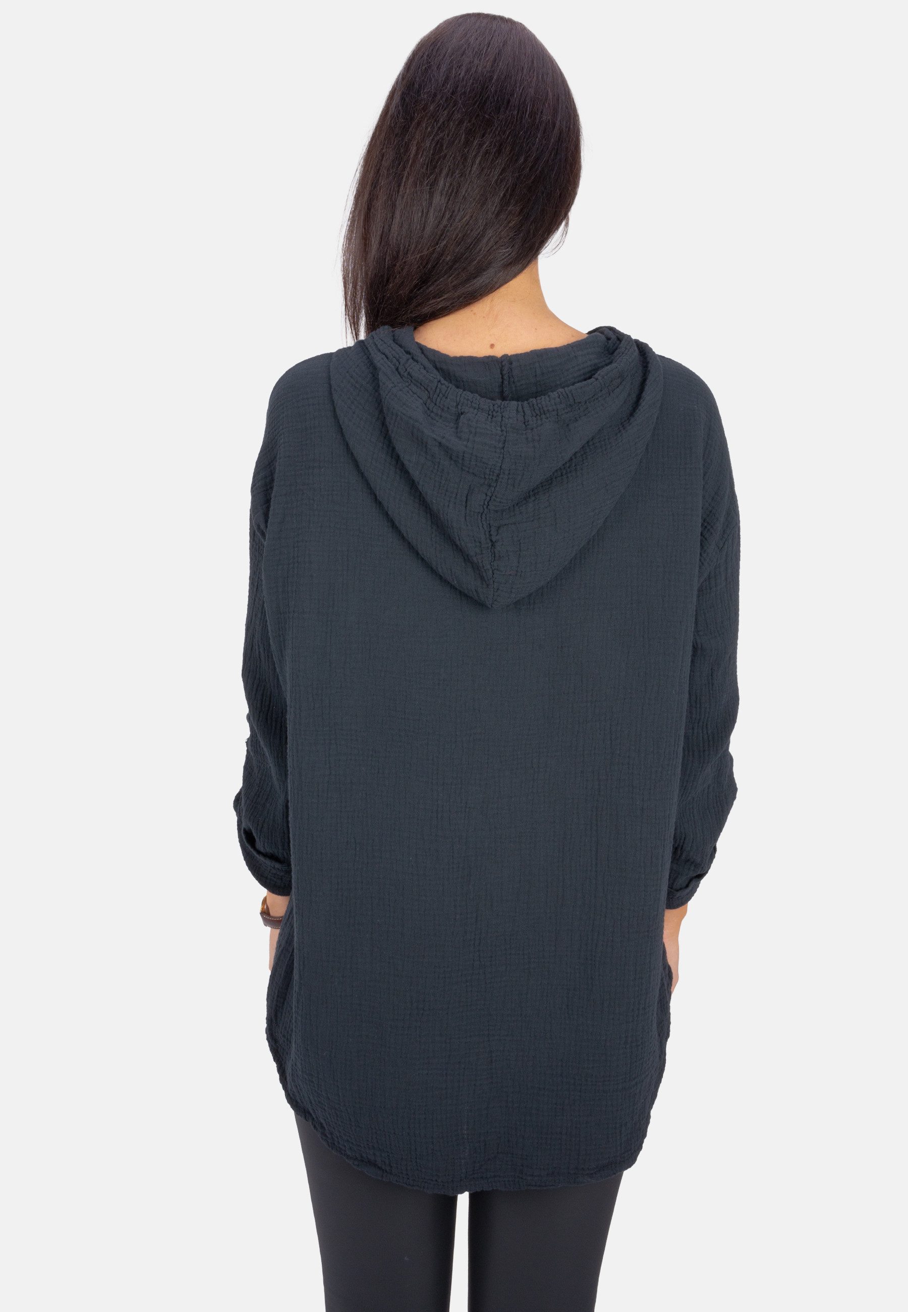 Seasons of April Hemdbluse Musselin Camila Oversized 100% Baumwolle Musselinbluse: Oversized, Halbarm & Kapuze