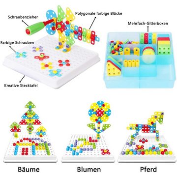 BeebeeRun Lernspielzeug »Mosaik Steckspiel« (193-St., Kreatives DIY Spielzeug Spielwerkzeug für Kinder Mädchen Jungen), 3D Puzzle Kinder Bausteine mit Drillen