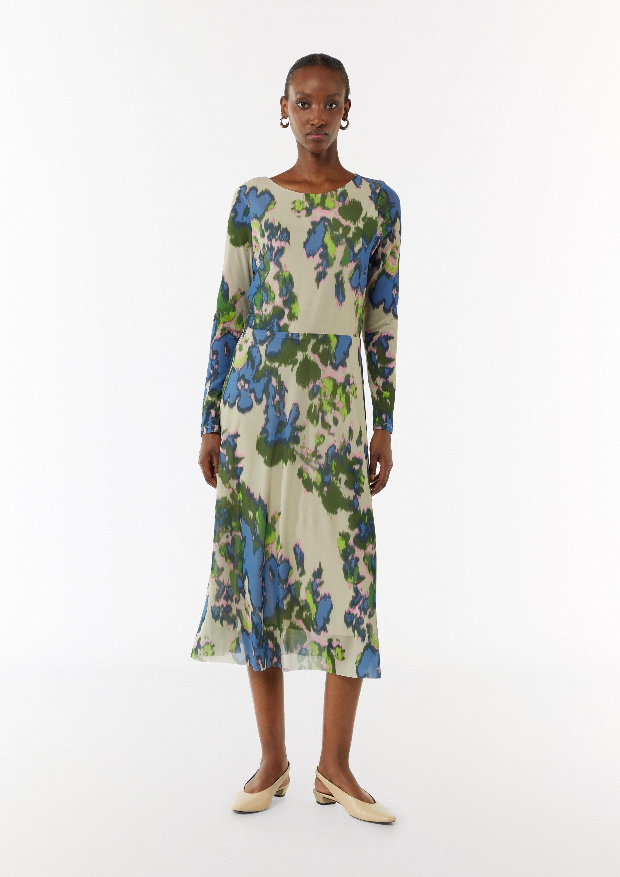 comma Midikleid Kleid Jerseykleid aus Mesh mit U-Boot-Ausschnitt