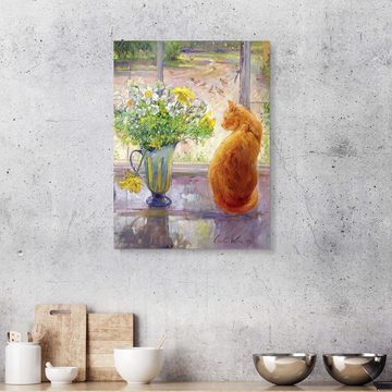 Posterlounge XXL-Wandbild Timothy Easton, Katze mit Blumen im Fenster, Küche Malerei