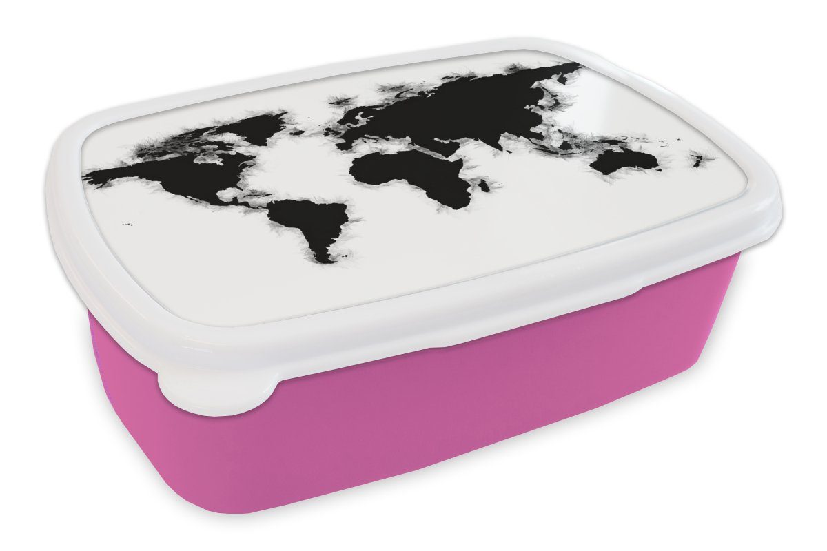 Förderungsantragsteller MuchoWow Lunchbox Weltkarte - Kunststoff (2-tlg), Schwarz Mädchen, Kunststoff, Einfach, Brotbox Brotdose rosa für Kinder, Snackbox, Erwachsene, - - Weiß