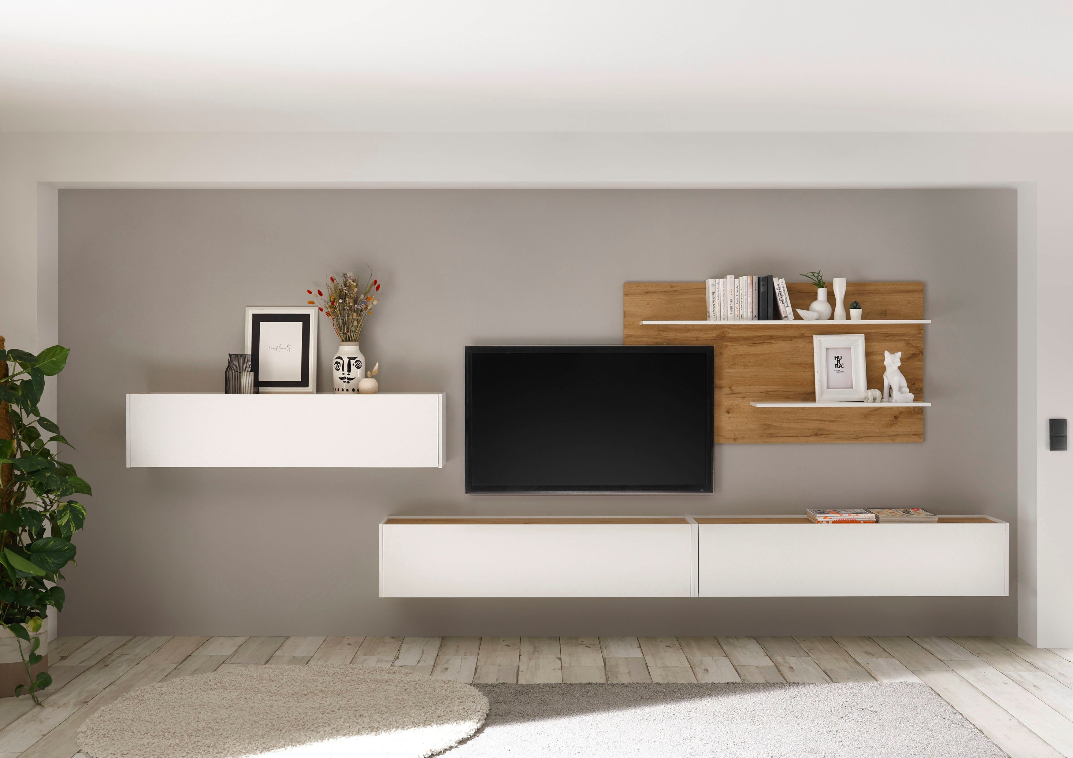 Home affaire Wohnwand City/Giron, moderne Anbauwand, Komplettset in vielen Farben verfügbar, (Set, 4-St), enthält drei Hängeschränke & ein Wandpaneel