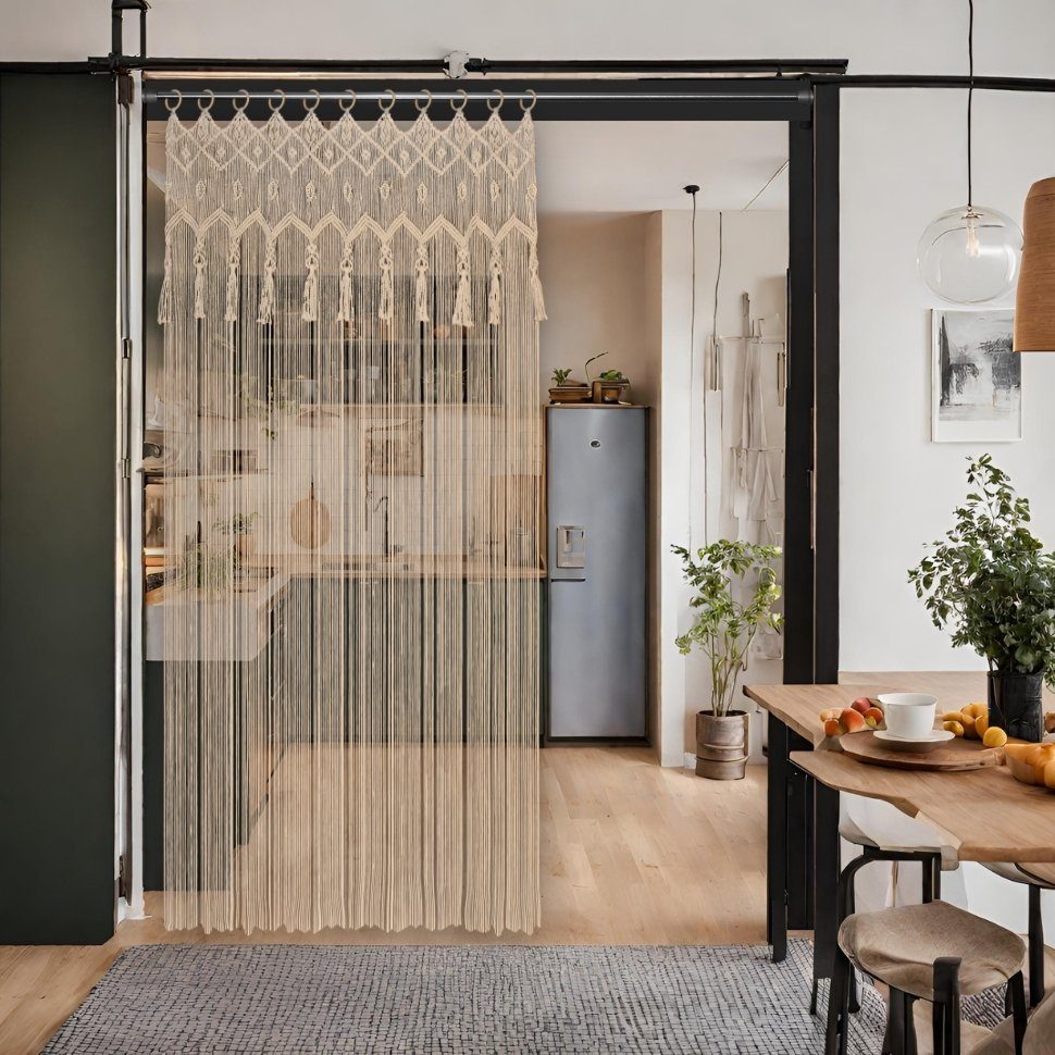 Cozyor Vorhang Makramee 132 x 200 cm mit Vorhangstange 70-120 cm, Boho Gard günstig online kaufen