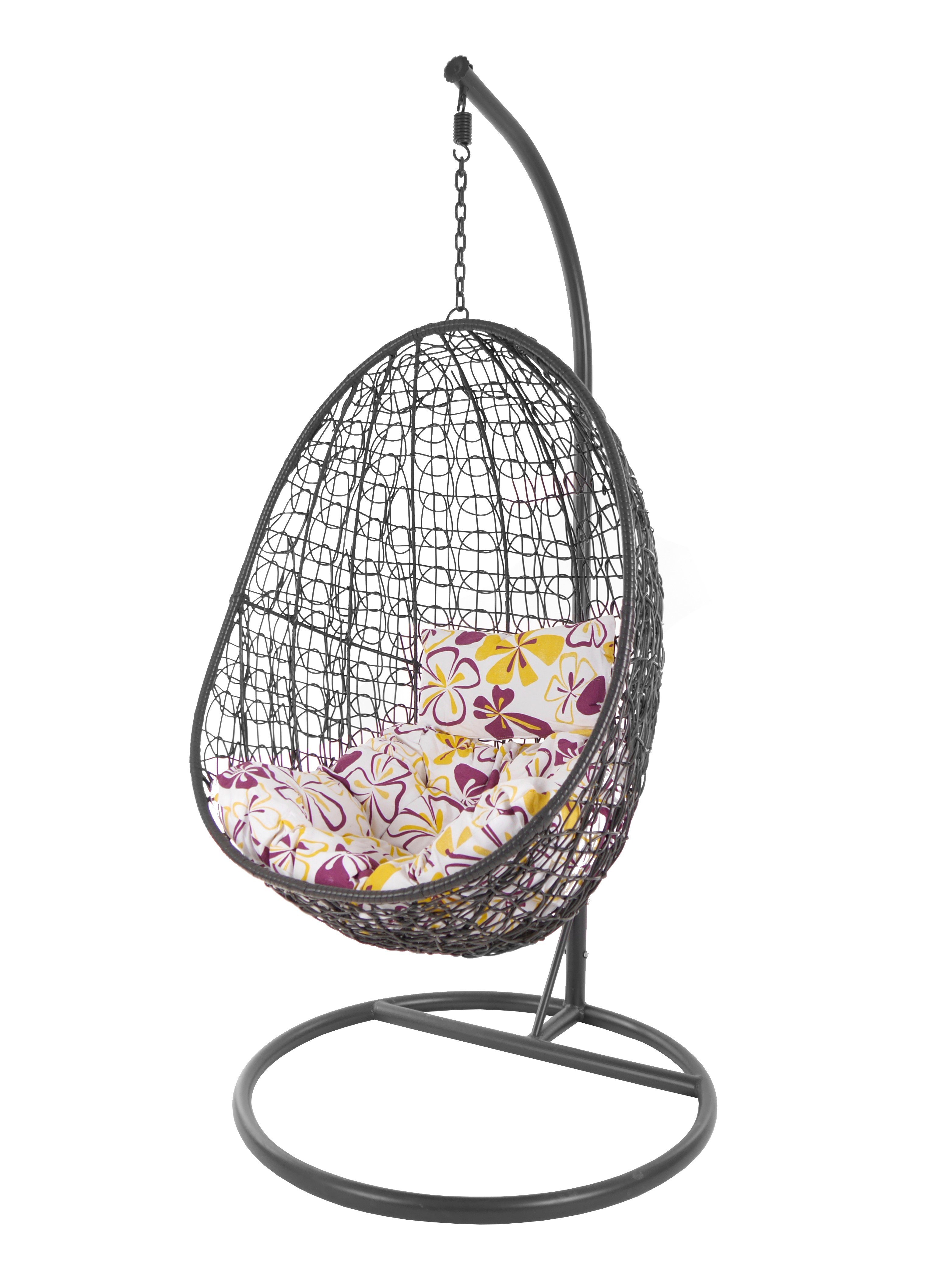 Chair, Capdepera flower mit Swing Hängesessel blumenmuster Gestell anthrazit, love) (1085 Kissen, KIDEO und Loungemöbel moderner Schwebesessel Hängesessel