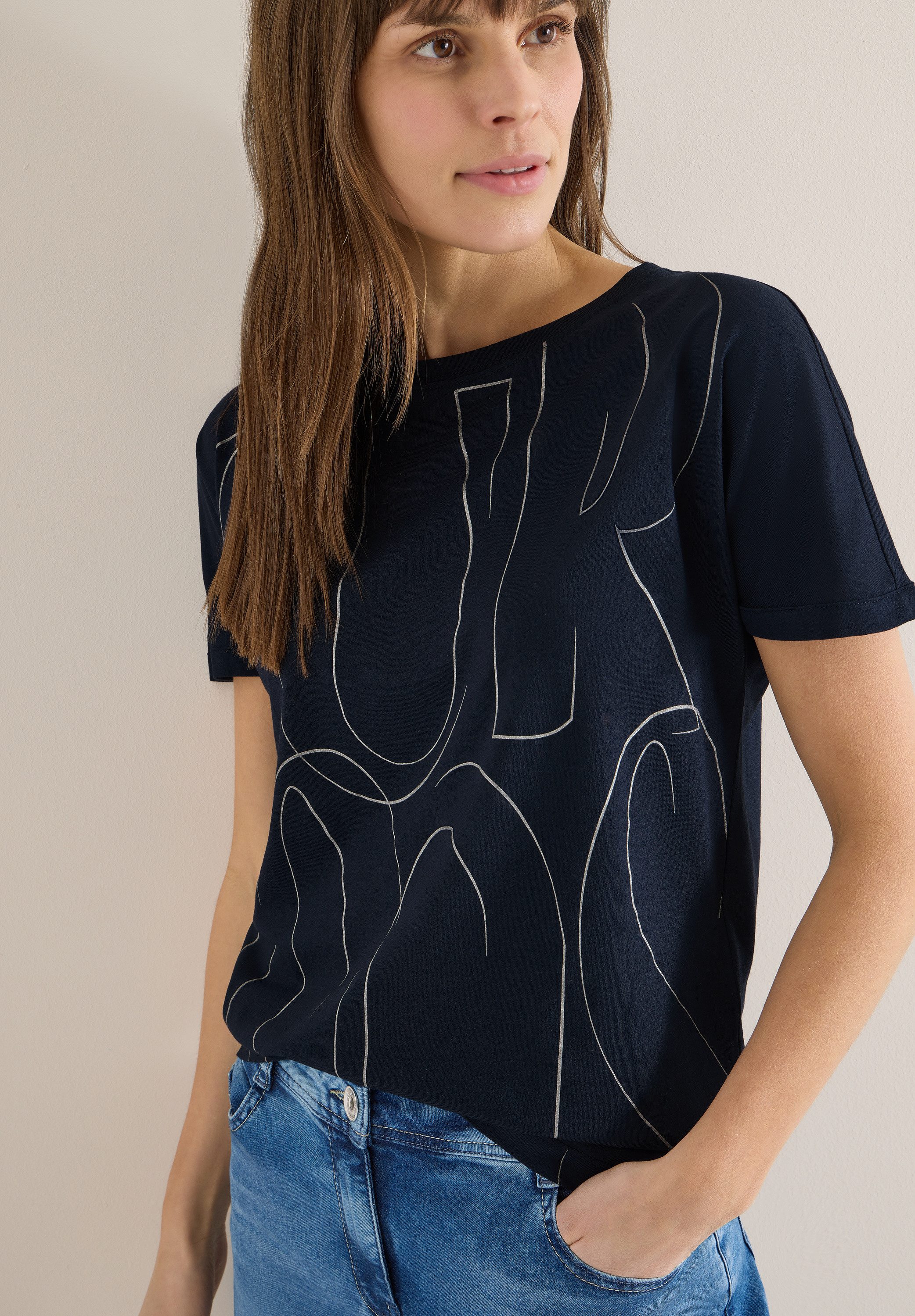CECIL Kurzarmshirt Rundhals mit Folienprint
