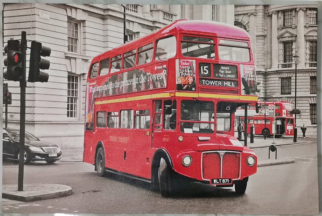 JVmoebel Bild Kunstdruck Großbritannien Doppeldeckerbus Malerei SOFORT, (1 St), Made in Europa