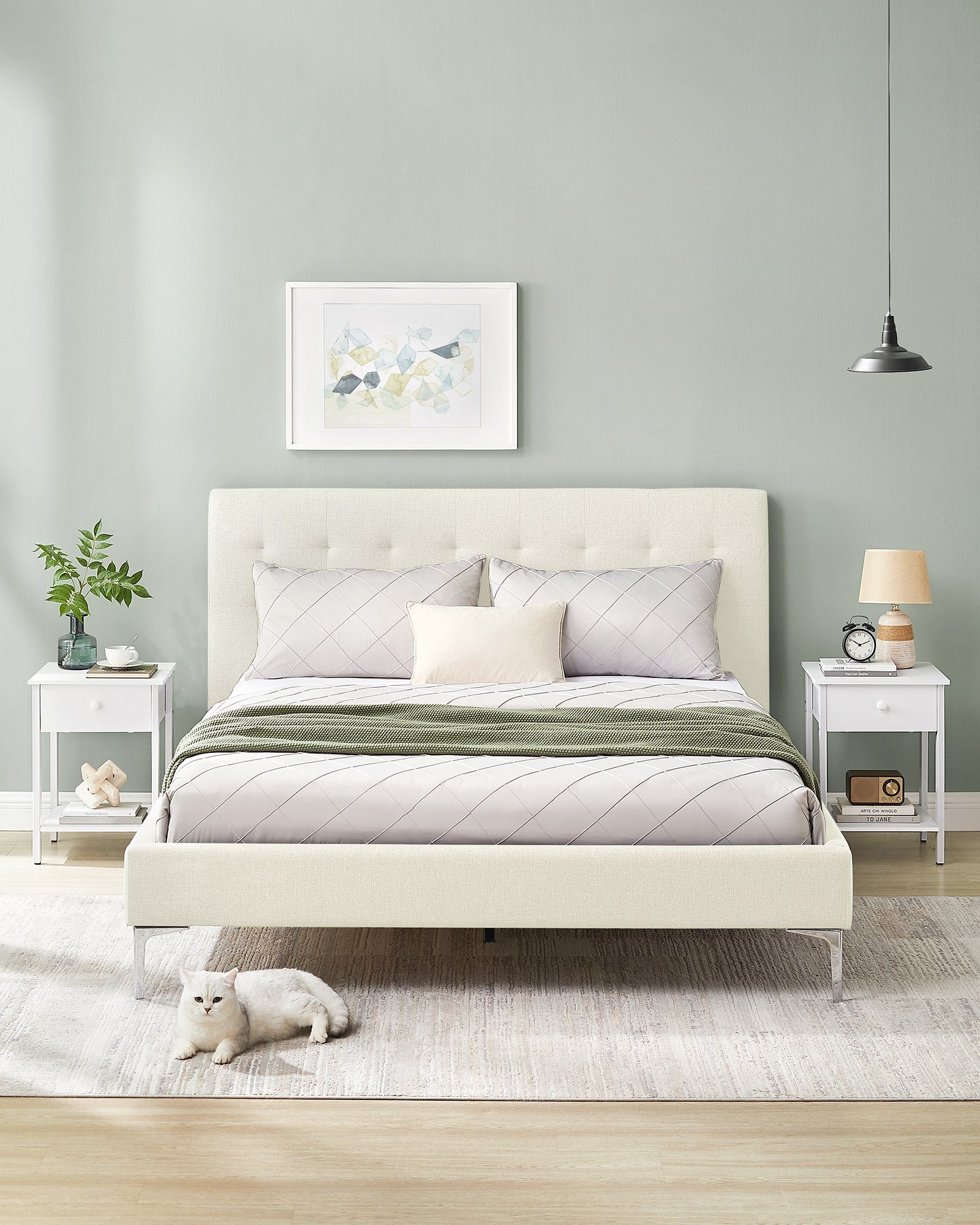 VASAGLE Nachttisch Nachtkommode, Beistelltisch, 40 x 40 x 55 cm, Schlafzimmer, Wohnzimmer (2-St), mit Schublade und Ablage, Stahlrahmen, einfacher Aufbau, mattweiß