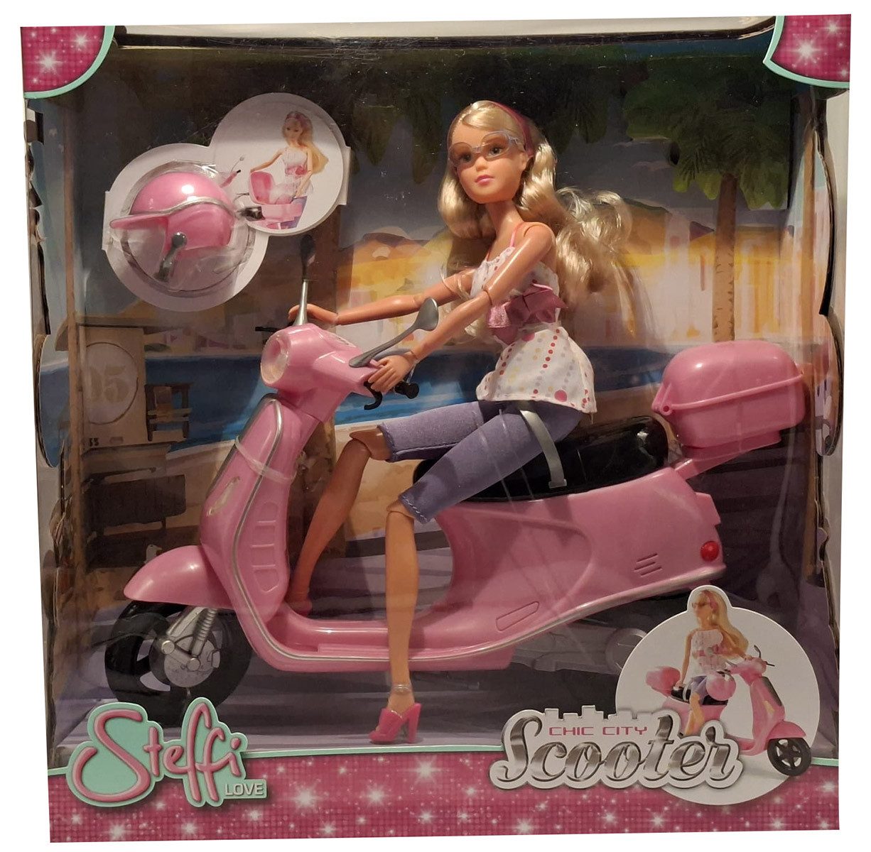 SIMBA Stehpuppe Simba Steffi Love Chic City Scooter mit Roller Helm Spielfigur Puppe
