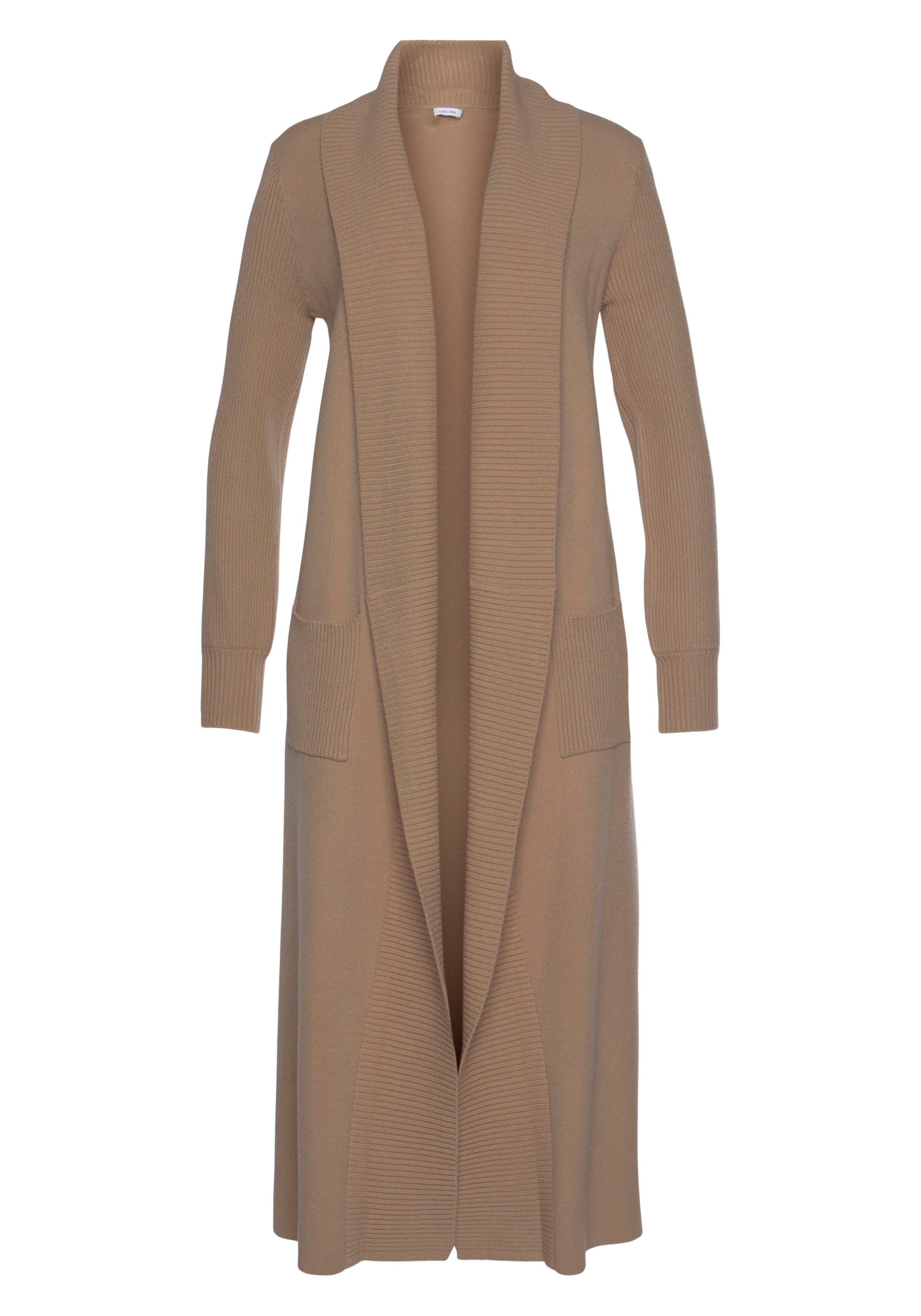 LASCANA Longstrickjacke mit Rippstrickdetails und Taschen, lässiger Strickm günstig online kaufen