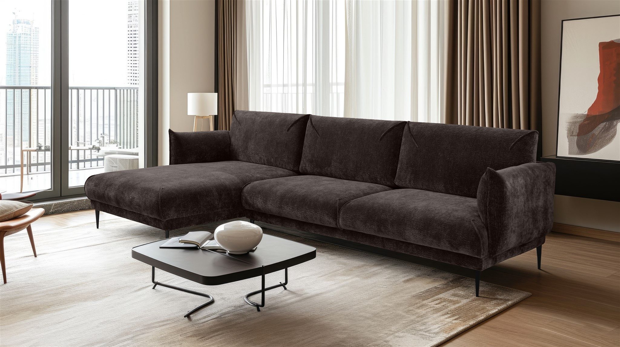 Fun Möbel Ecksofa Designersofa MADISON XL in Stoff Dress Me, mit Ottomane Links oder Rechts, Rundumbezug