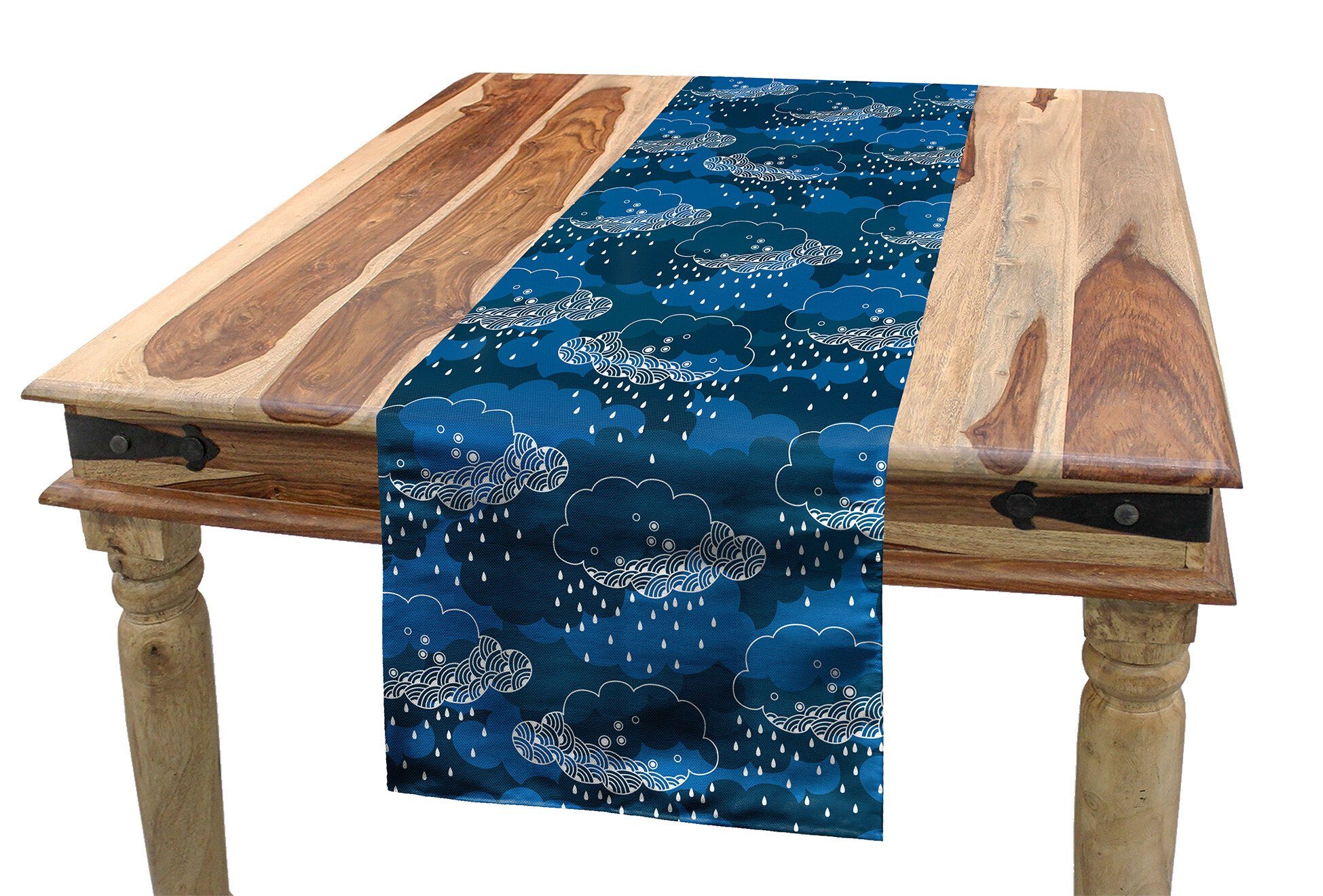 Abakuhaus Tischläufer Esszimmer Küche Rechteckiger Dekorativer Tischläufer, Blau und weiß Regen-Wolken-Grafik | Tischläufer