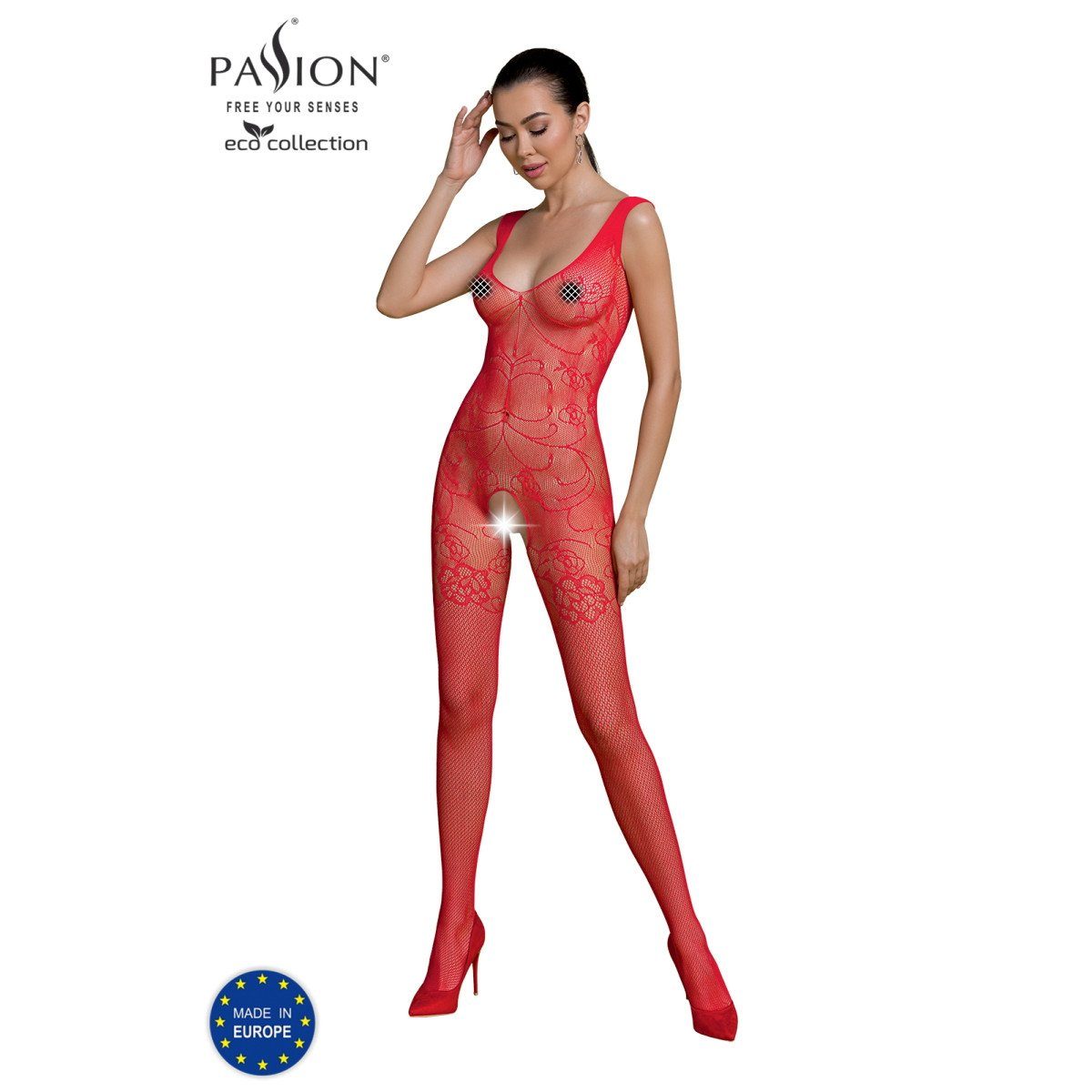 Passion Eco Catsuit Bodystocking ECO BS012 PE (S/L) Collection - red
