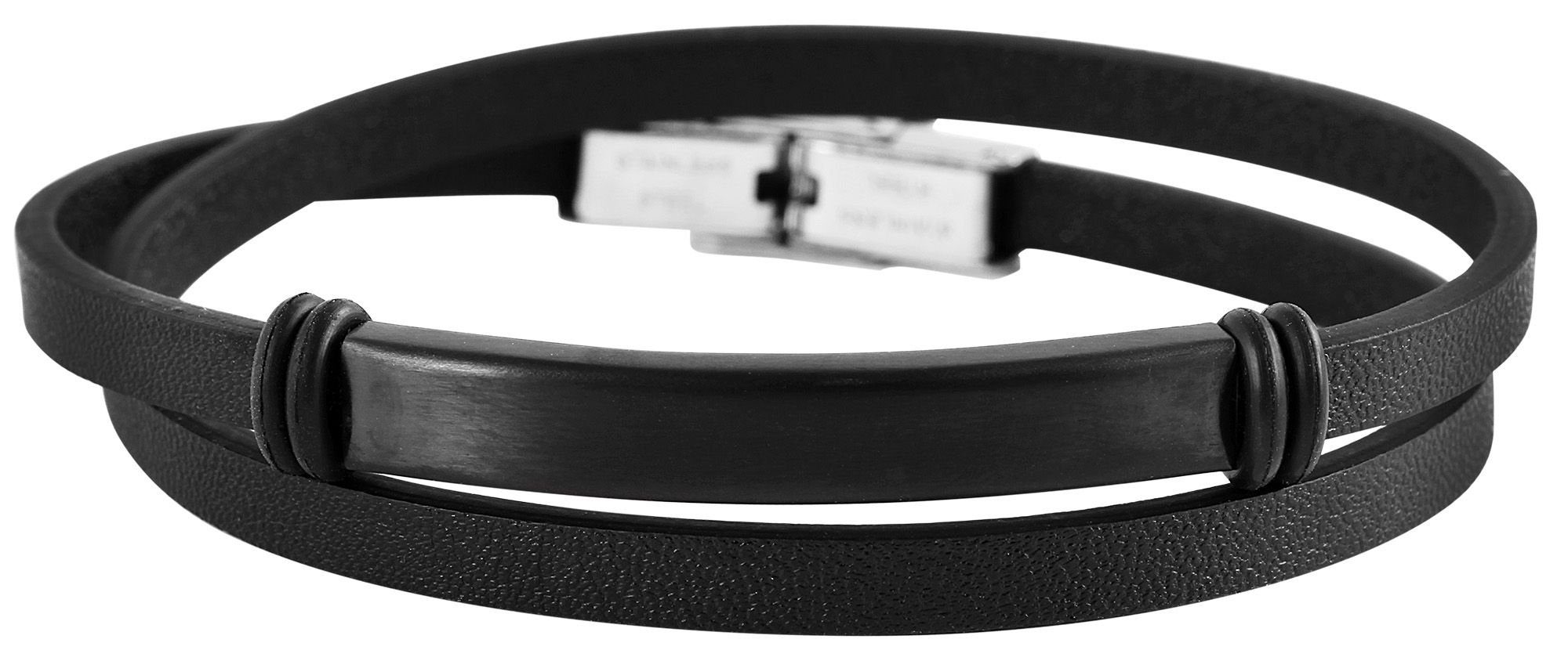Echtleder Lederarmband Loann AKZENT Armband mit Schwarz Edelstahlelement (einzeln) Wickelarmband aus