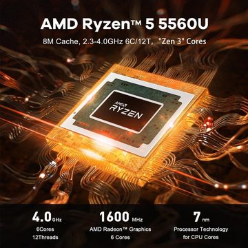 Beelink Mini-PC (AMD Ryzen 5 5560U, ‎AMD Radeon, 16 GB RAM, 500 GB HDD, Mini PC Ryzen 5 5560U 4K@60Hz, WiFi 6 BT5.2, HDMI, Type-C)