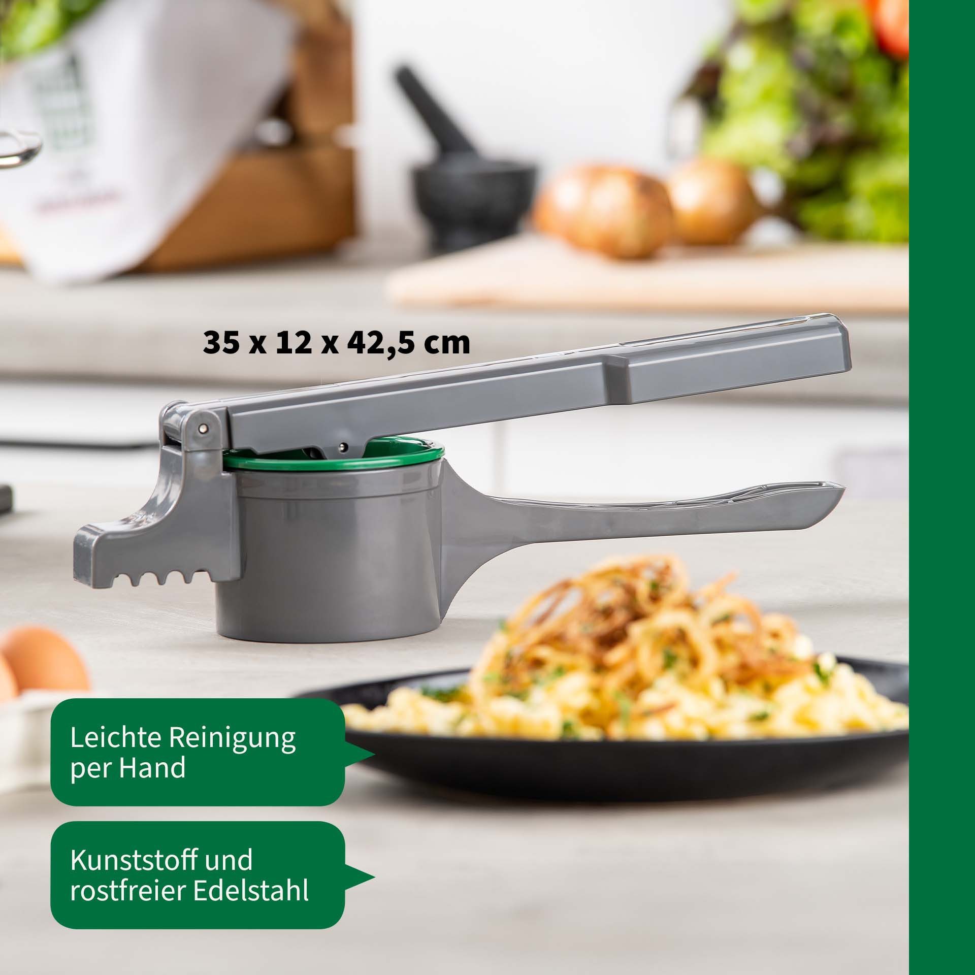 Chefkoch trifft Fackelmann Spätzlepresse Presse für Kartoffeln, Spätzle, Spaghettieis & Co (4 St), Edelstahl, Kunststoff, Presse inkl. 3 Lochscheiben mit verschiedenen Stärken (2 - 3 mm)