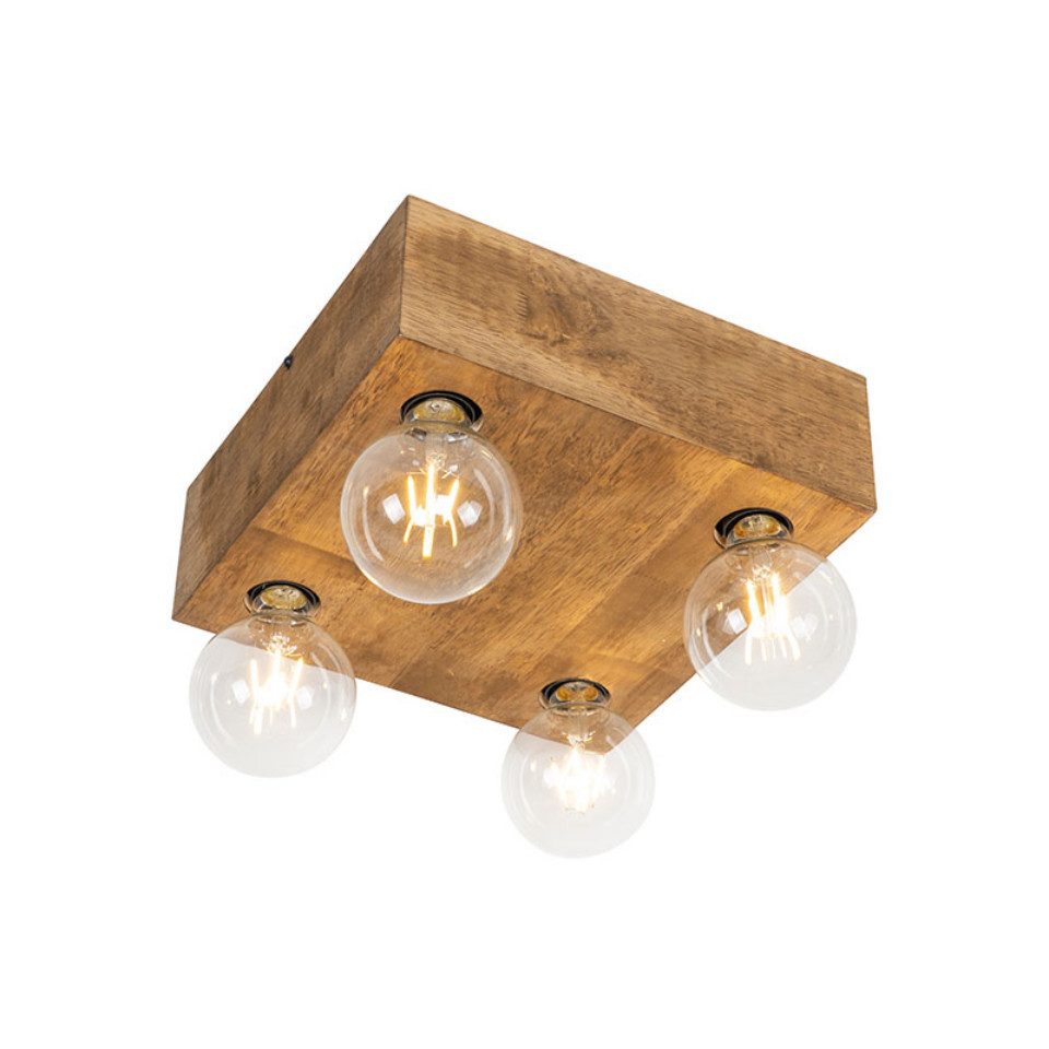 Qazqa LED Aufbaustrahler Bloc, ohne Leuchtmittel, E27, Braun, Landhaus, Holz, 4-flammig
