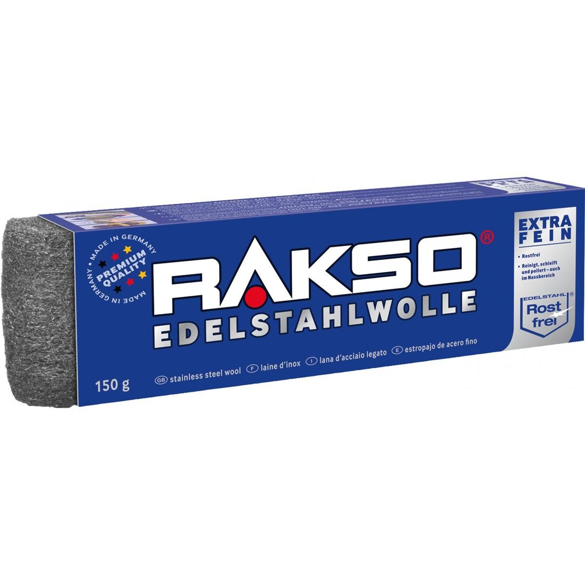 RAKSO Reinigungsschwamm Edelstahlwolle extra fein 150g, rostfrei