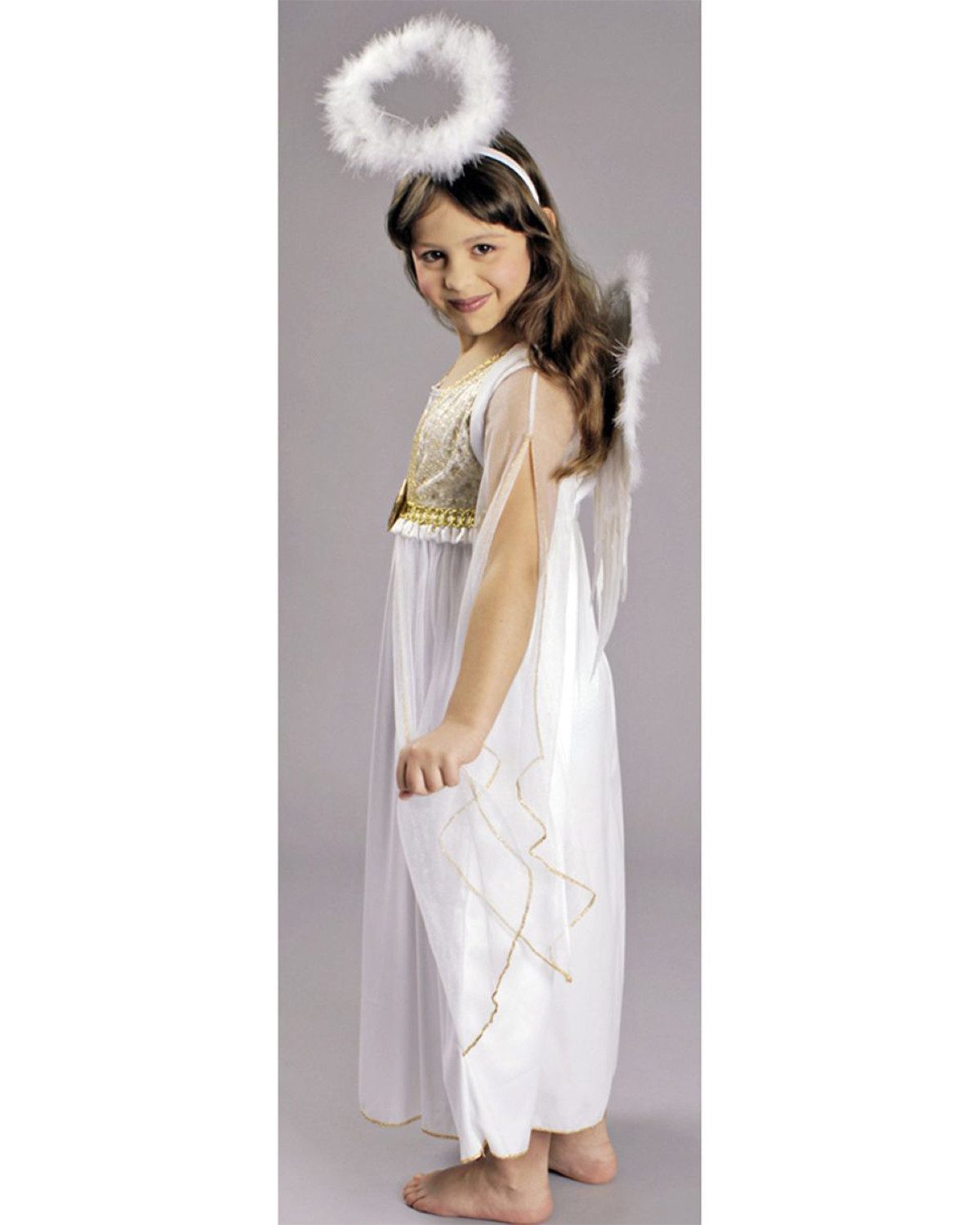 Funny Fashion Engel-Kostüm Kinder Engelskostüm 'Lucia' mit Sternen, Weiß Gol