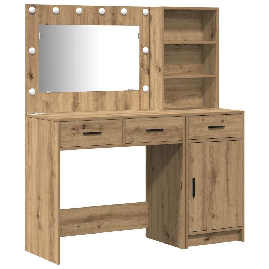 vidaXL Schminktisch Schminktisch mit Spiegelbeleuchtung 2 pcs Braun Holzwer günstig online kaufen